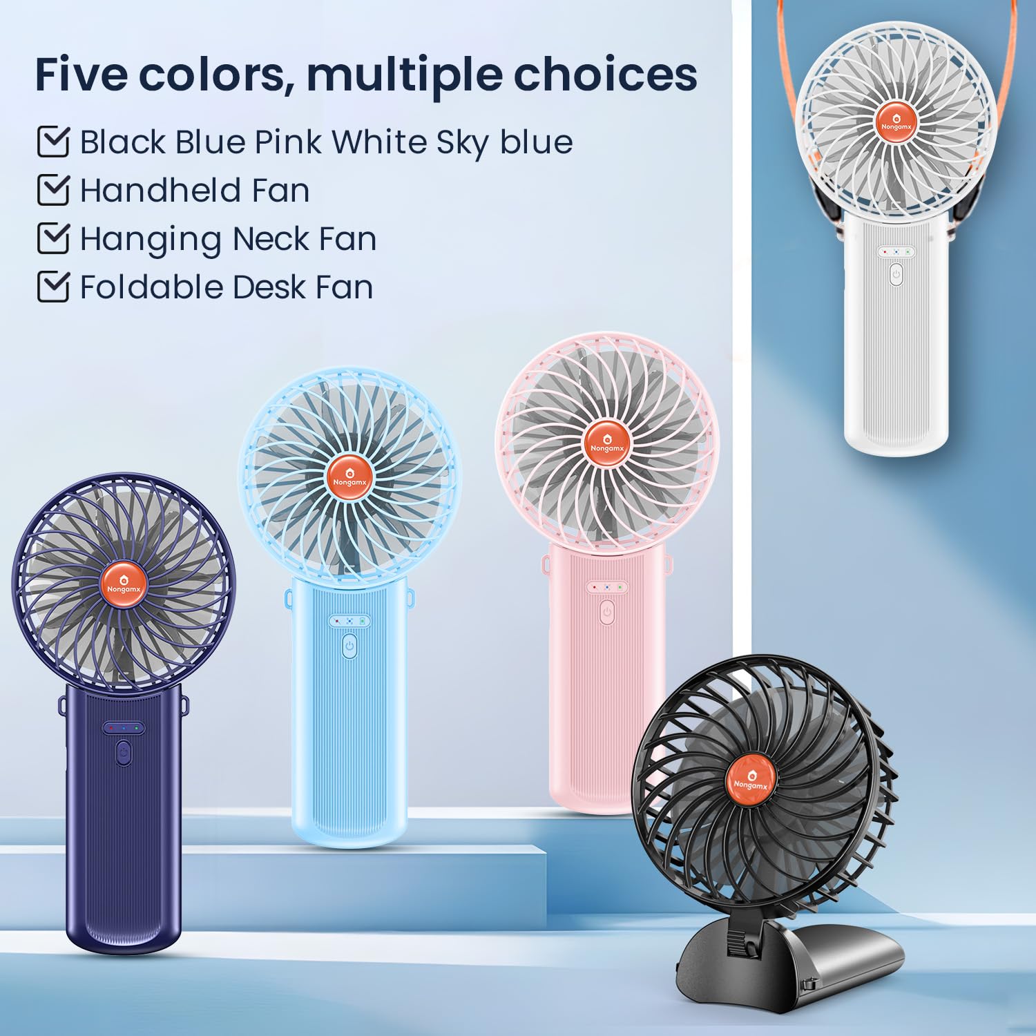 Handheld Fan Portable Foldable Rechargeable: Black Mini Portable Handheld Fan 180° Adjustable