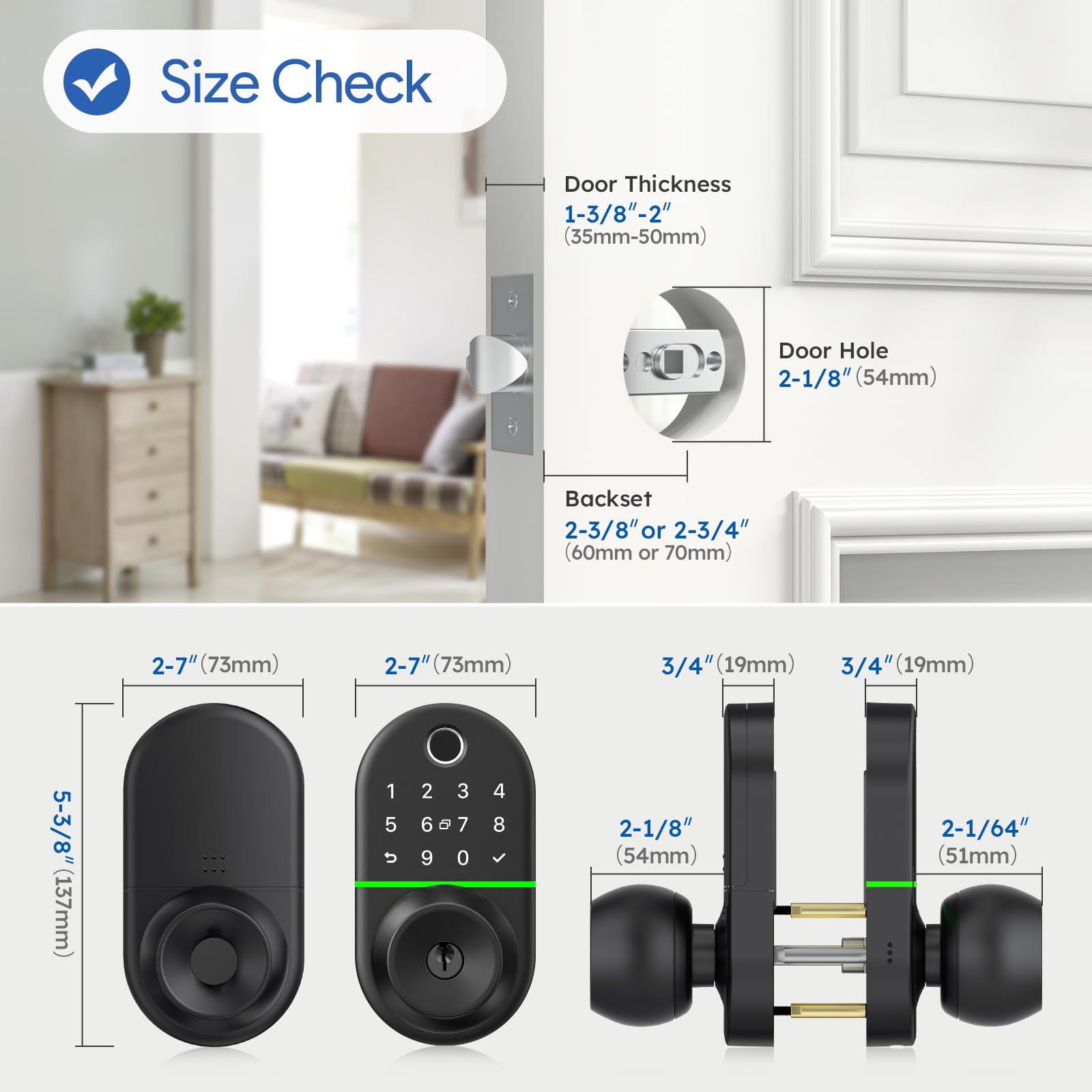 Nice Digi Keyless Entry Knob For Front Door: Keypad Digital Lock, Biometric Lock With Fingerprint, Easy Installation