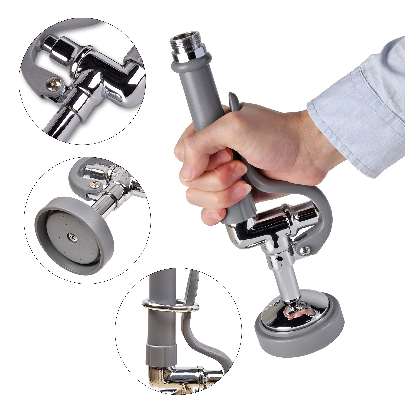 Jzbrain Commercial Sink Sprayer Pre Rinse Sprayer Replacement For Commercial Kitchen Faucet - 1.42 Gpm High Pressure Commercial Dish Sprayer Pre Rinse Spray Valve With Handle Chrome Polished (Grey)
