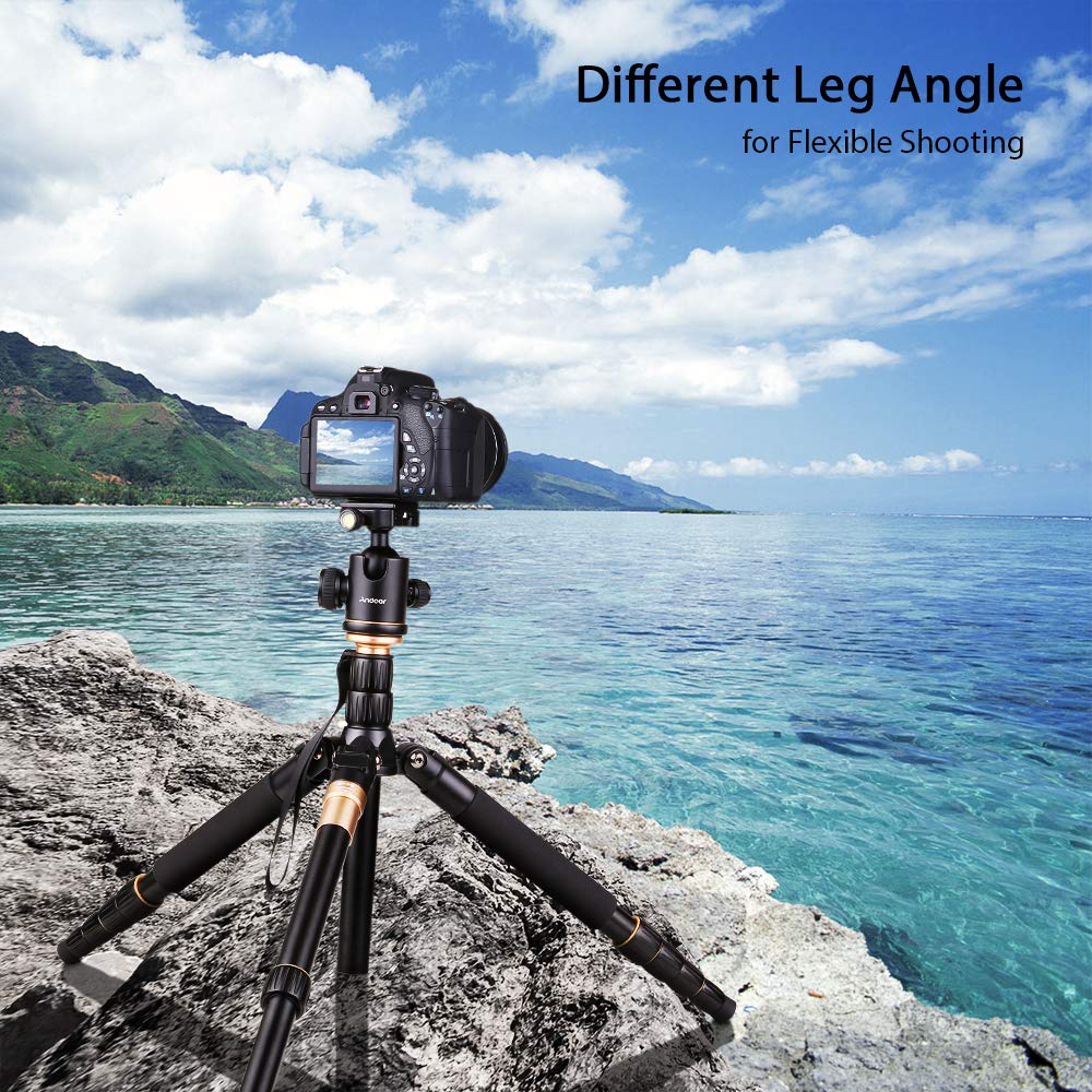 Andoer Camera Tripod, 153Cm/60Inch Foldable Portable Extendable Aluminium Alloy Tripod For Canon Nikon Sony Dslr Camera 1/4" Quick Release Plate, 360°Panorama Ball Head And A Carry Bag