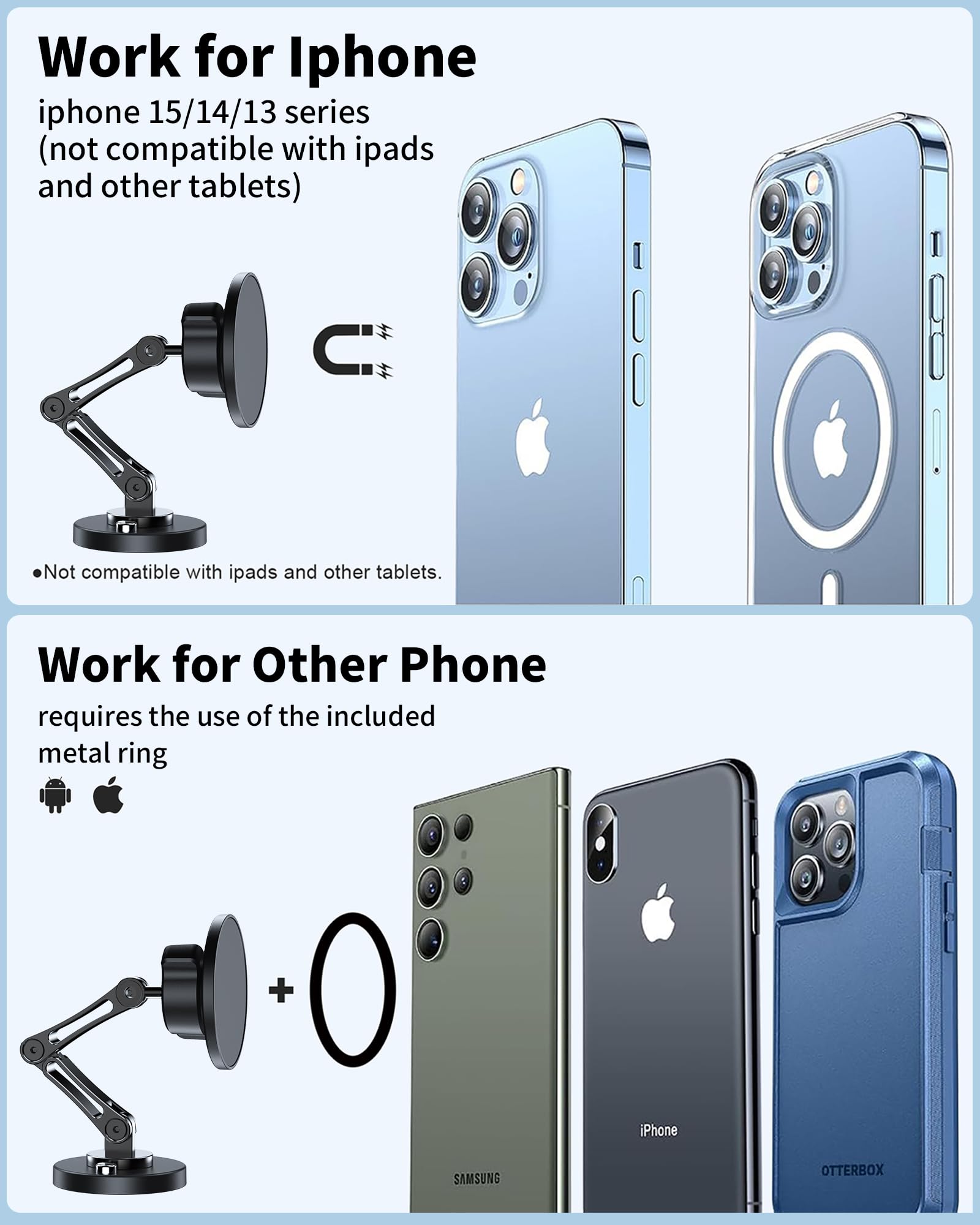 Zbf Magnetic Car Phone Holder Mount (360° Rotation) Cell Phone Car Holder, Phone Mount For Car Windshield Dashboard Hand  Mount For Phone 16 15 14 13 Pro Max All Smartphones