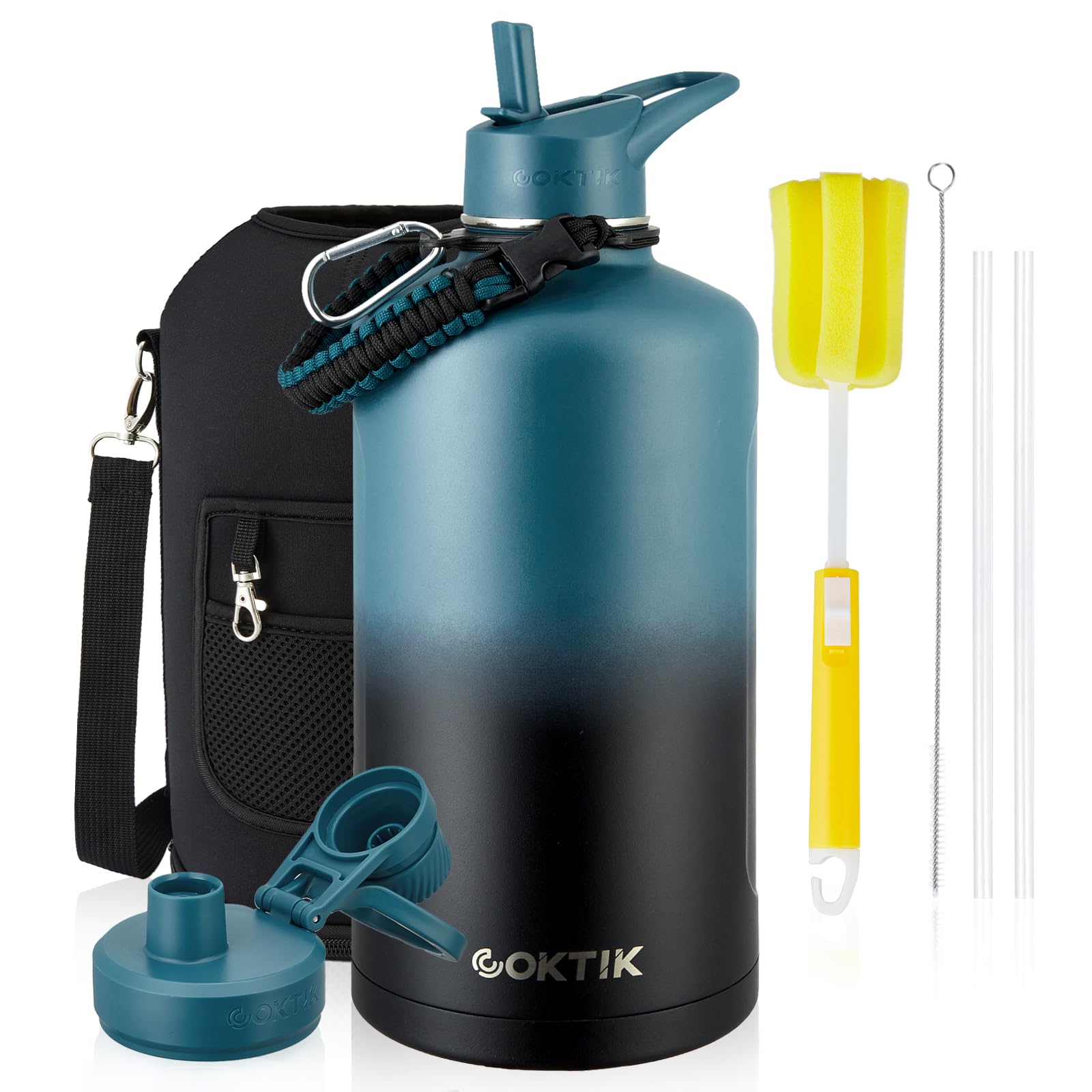 Coktik 128 Oz Insulated Water Bottle, Triple Wall Stainless Steel Flask, Keeps Drinks Cold For 48 H