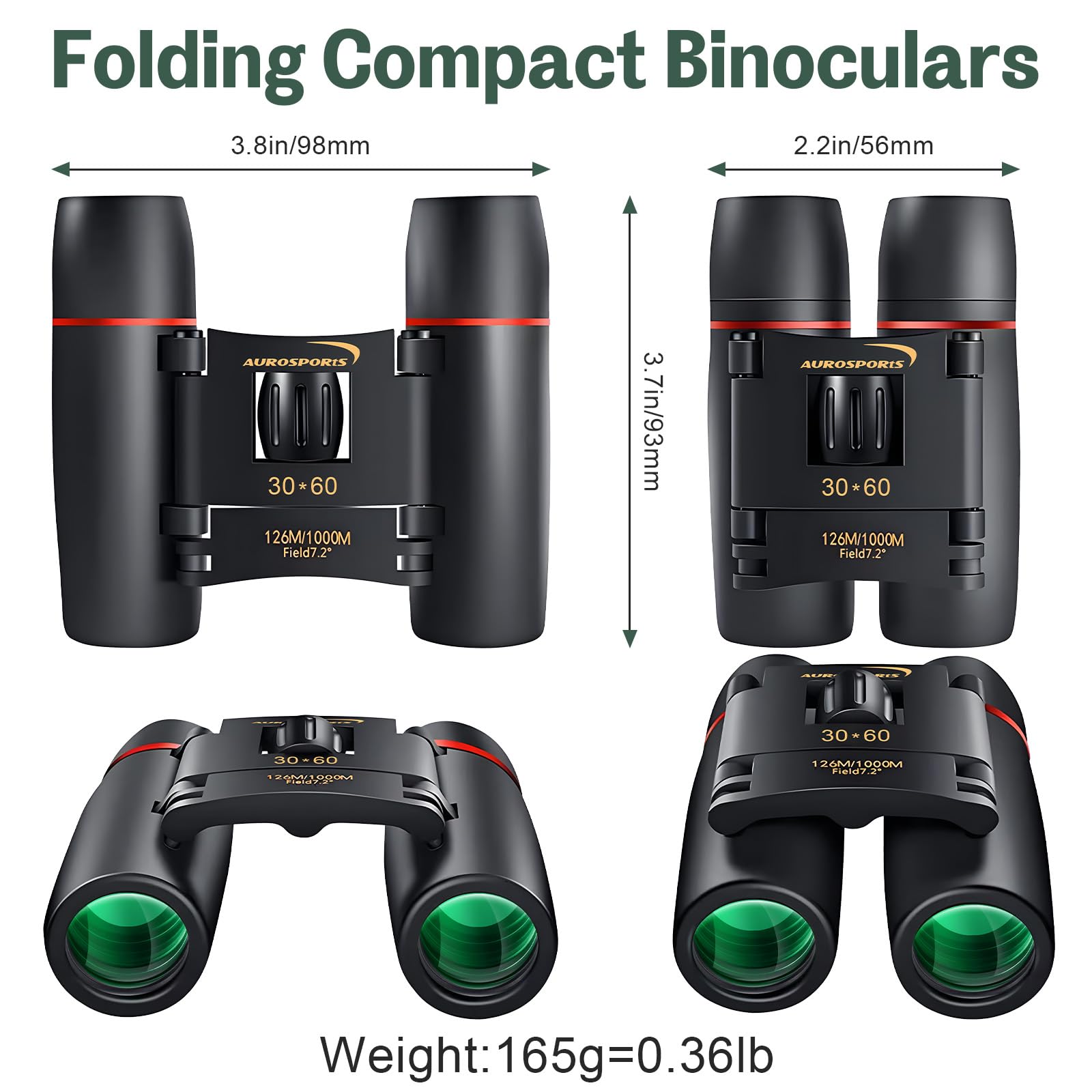 Aurosports 30X60 Small Binoculars For Adults Folding Bird Watching - Mini Compact Binocular For Kids High Power Easy Focus Binoculars For Travel Hunting