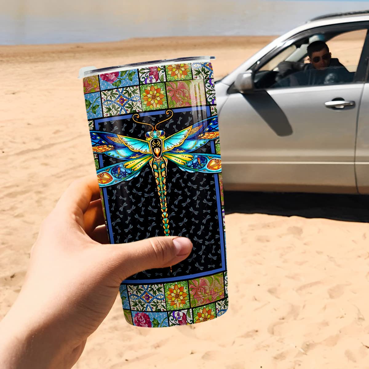 Winorax Dragonfly Tumbler Stainless Steel Insulated 20Oz Cup Mosaic Drawing Style Coffee Travel Mug