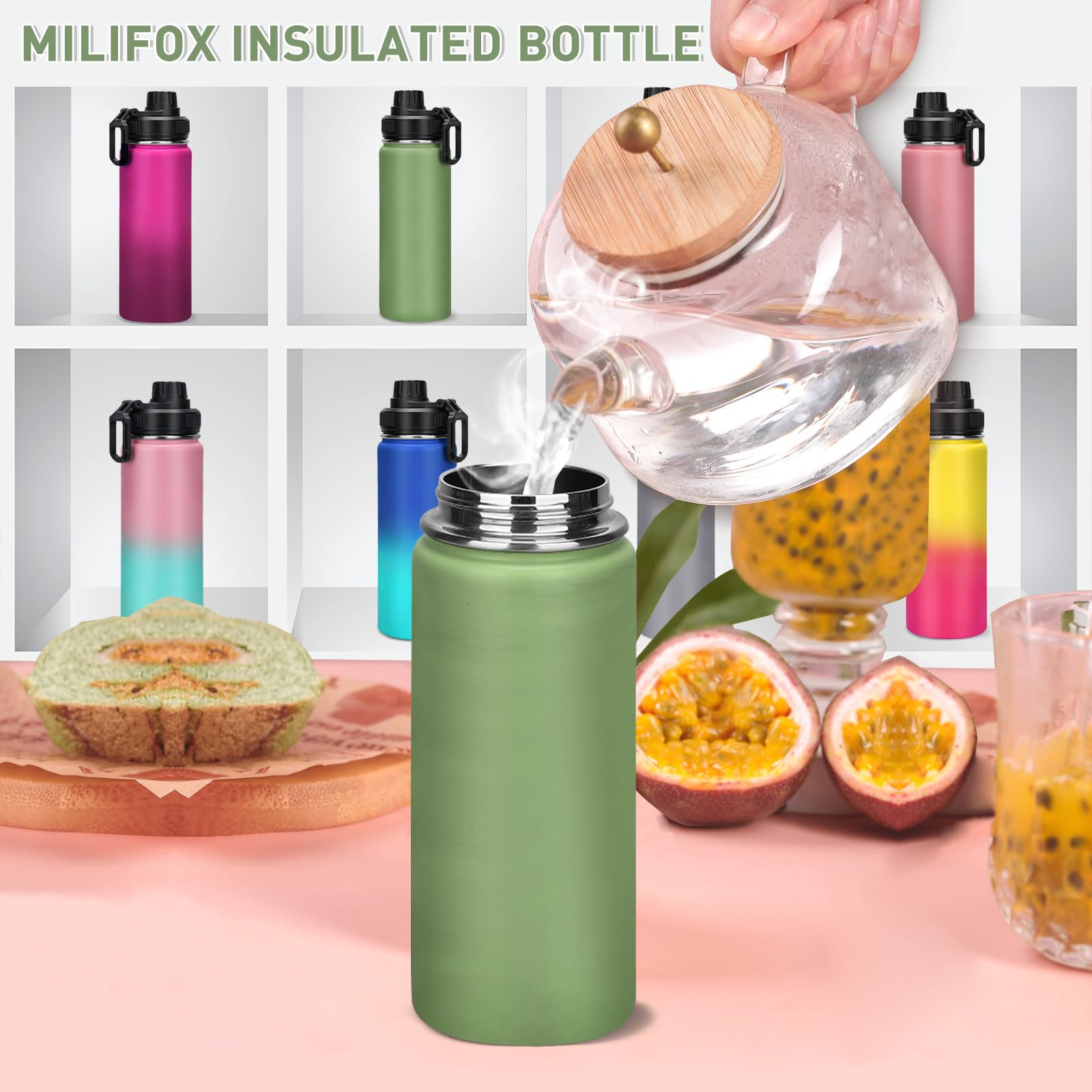 18 Oz Stainless Steel Water Bottles With Spout Lid Insulated Water Bottle Double Wall Vacuum Wide