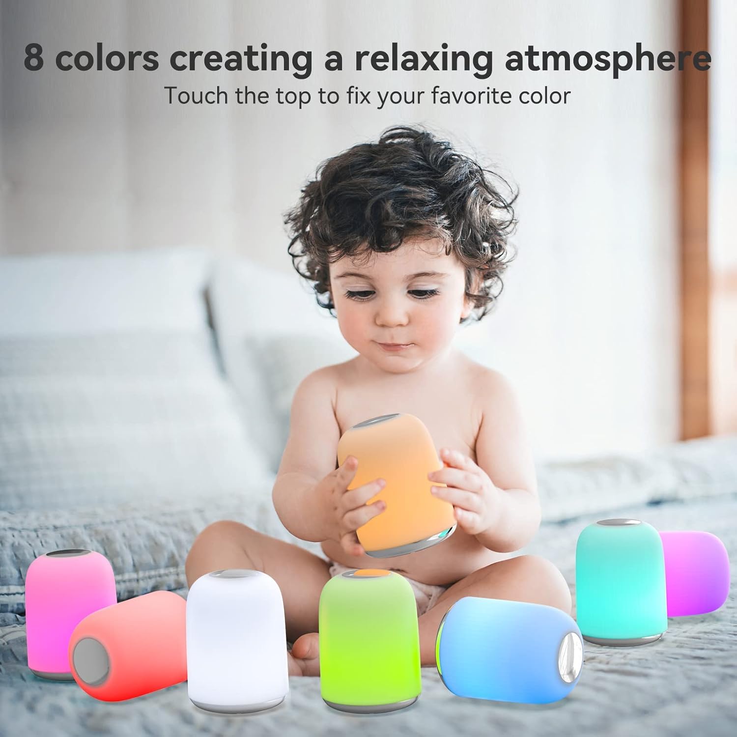 Hifree Touch Bedside Table Lamp,Portable Usb-C Rechargeable Night Light For Kids. Rgb Dimmable With 3 Modes For Bedroom, Nursery,Living Room. Soft Eye-Caring Small Lamp(Cold, Warm, And Rgb)