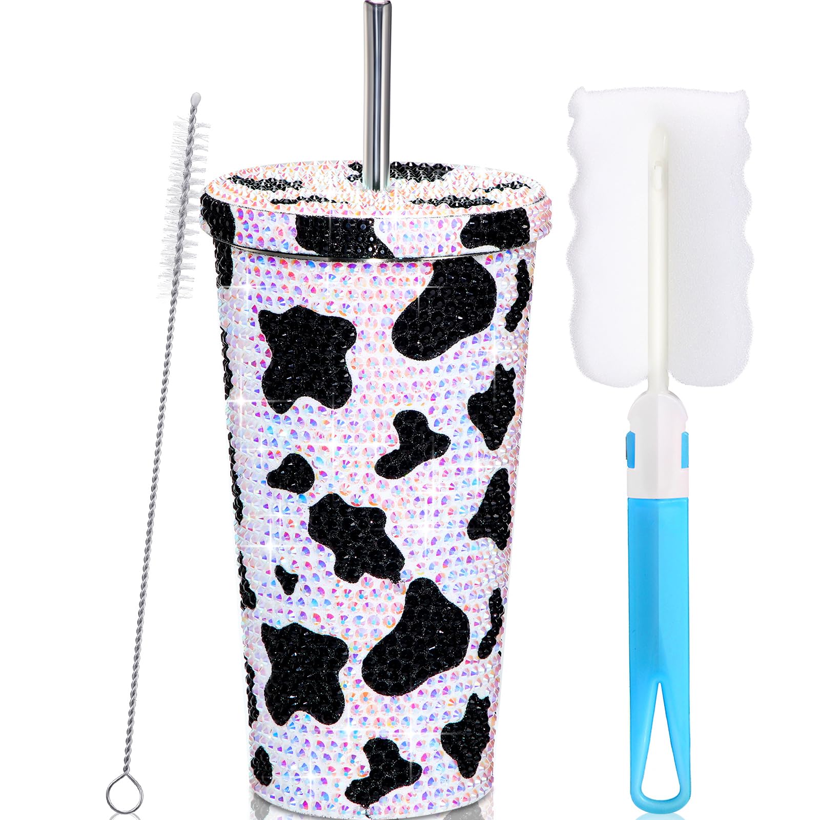 Yaomiao Thank You 17 Oz Bling Rhinestone Cow Print Tumbler Glitter Cow Water Bottle