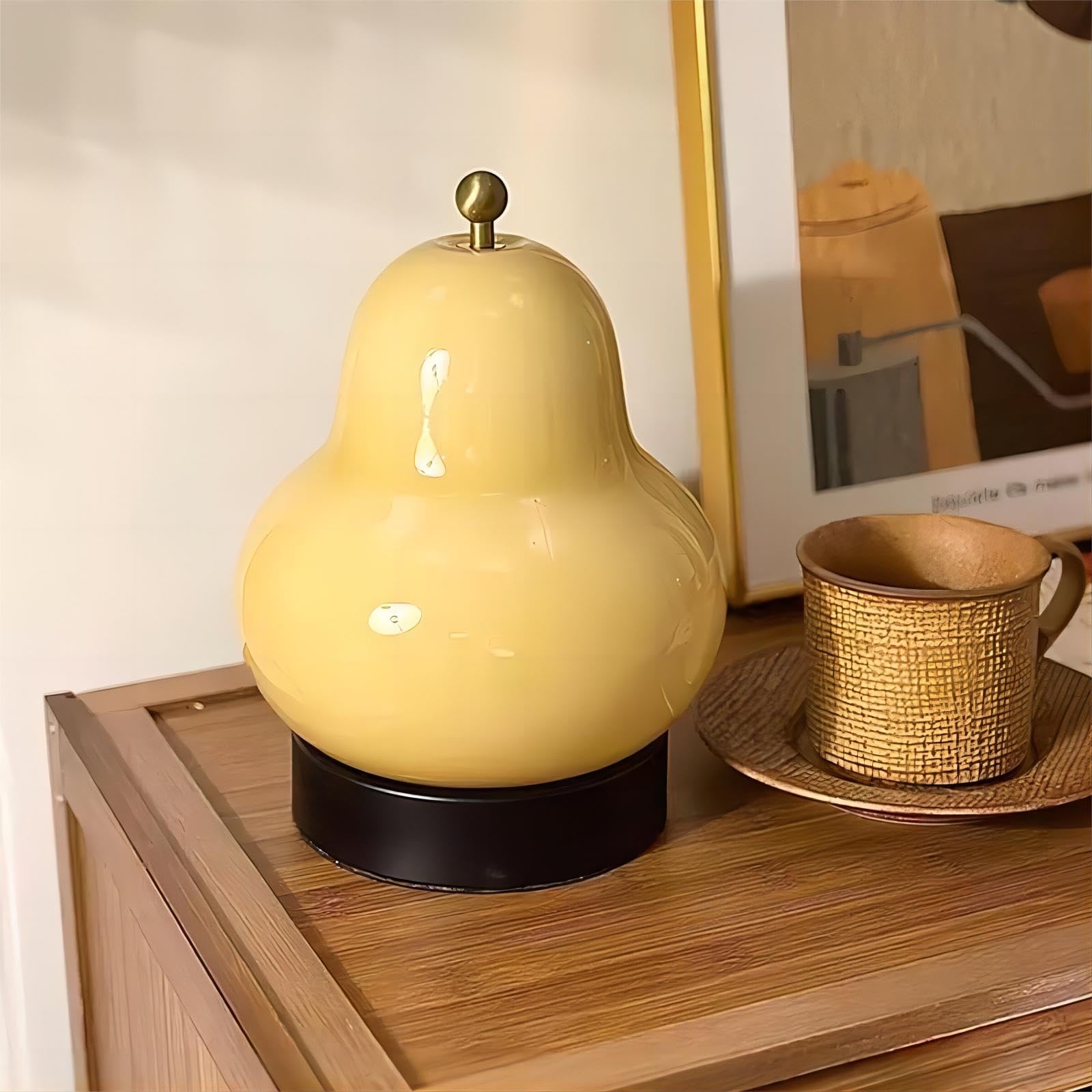Lightland French Cream Pear Table Lamp Bedroom Bedside Minimalist Living Room Rechargeable Portable High Ambiance Decorative Night Lamp Cream Yellow