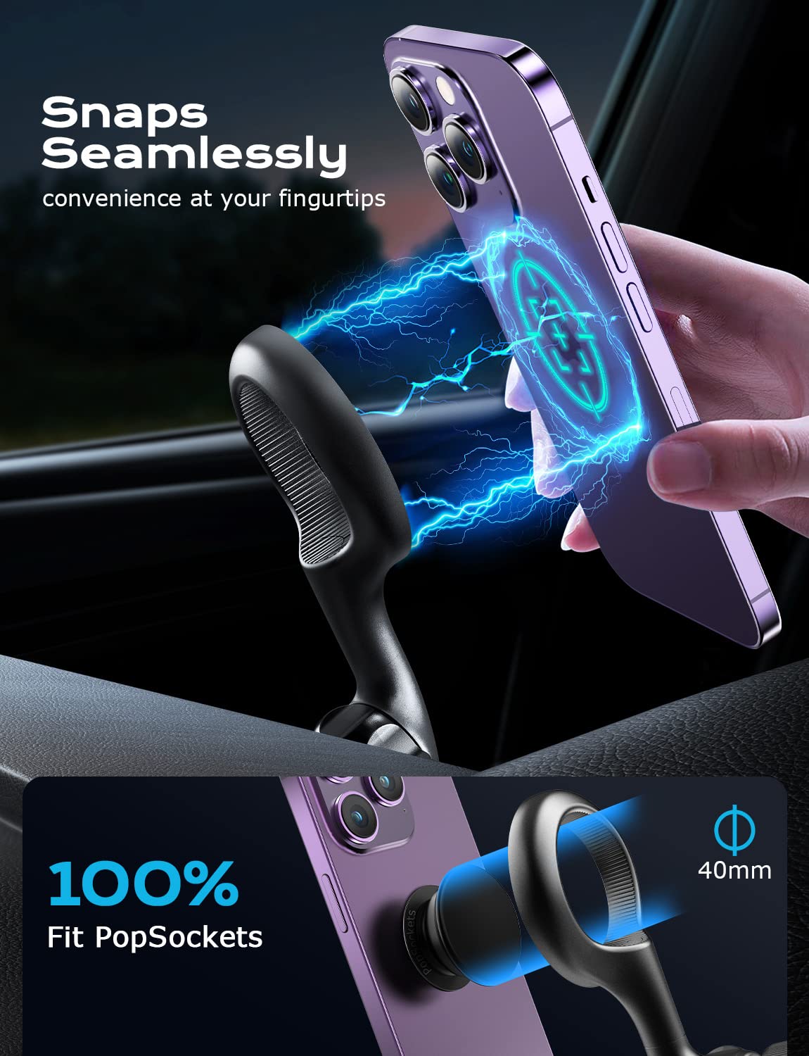 Tazeni Magnetic Car Mount For Iphone 14 Pro Max - 10X Stronger Magnet, 1080 Adjustable & Flexible, Never Block Your Vent, Exclusive Dual-Triangle Hook, Easy Use In 0.01S