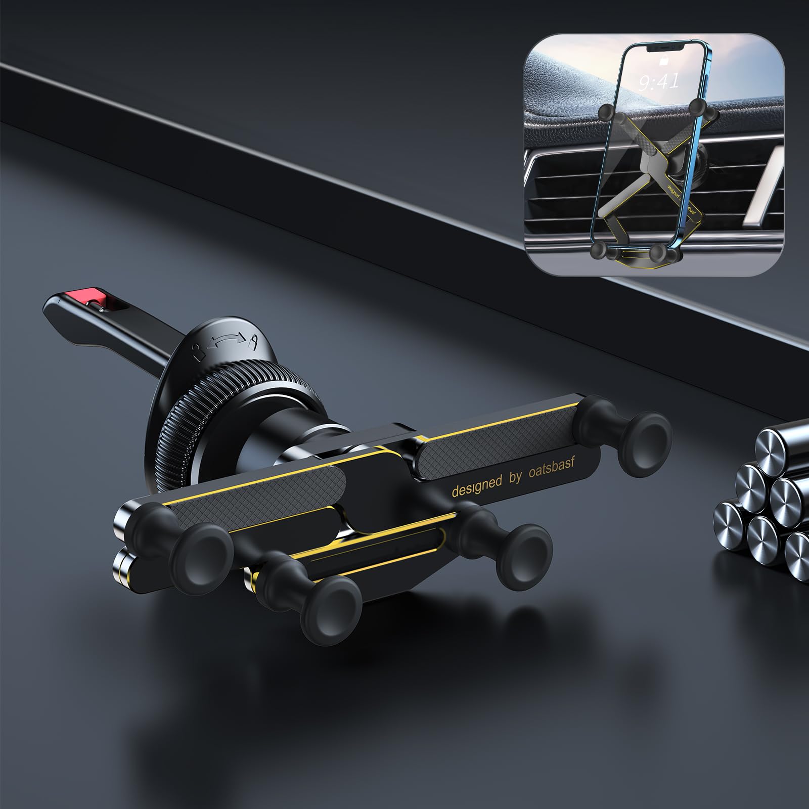 Oatsbasf Car Phone Holder Mount   Gravity Car Phone Mount, Hands  Phone Holder, Gravity Air Vent Car Mount, Suitable For Mobile Phones Under 7 Inches (X03-Gold)