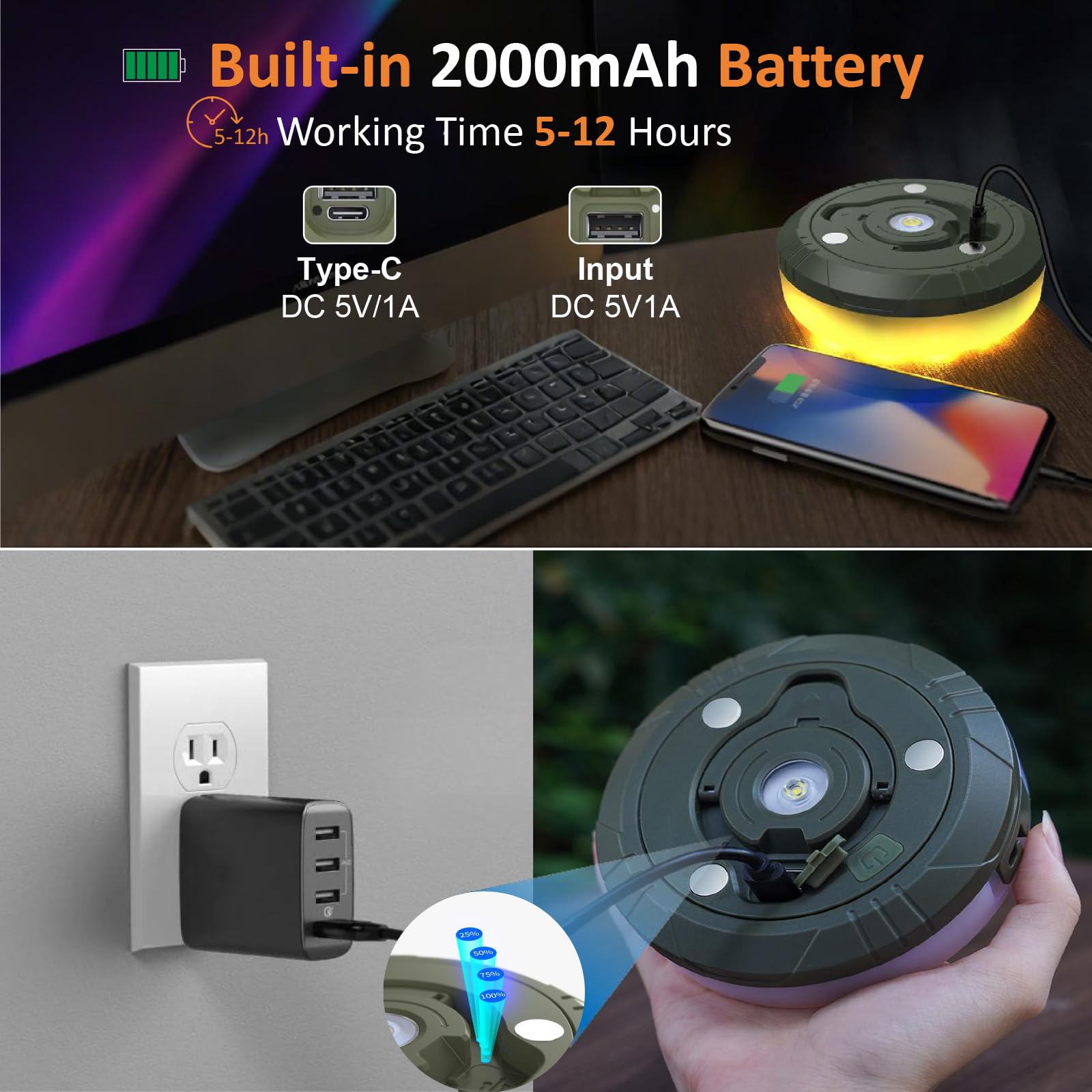 Venqibyz Camping String Lights, 4 In 1 Outdoor Camping Lantern With 8 Lighting Modes, Quick Storage, Camping Essentials Gear 32.8Ft Lamp Lights Waterproof, Rechargeable Tent Lights For Garden Hiking Christmas