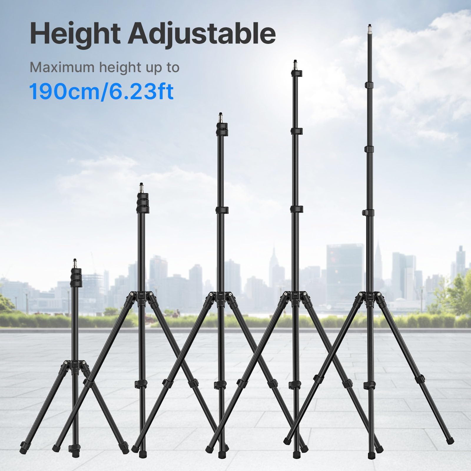 Vijim Ulanzi Tt43 Extendable Photography Light Stand, Adjustable 6.23Ft Aluminum Tripod, Reversible Portable Studio Lighting Tripod For Continute Output Lighting/Strobe Light/Webcams/Cameras/Softbox