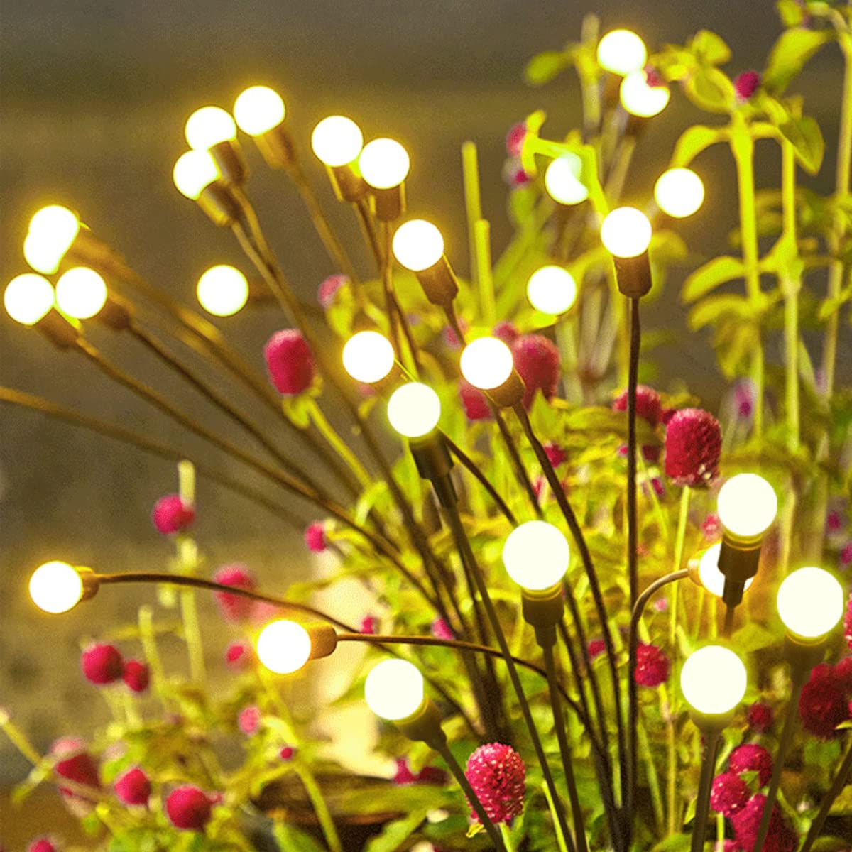 Focusky Garden Firefly Lights Solar ,2 Pack 6 Leds Solar Powered Swaying Outdoor Lights Waterproof,Landscape Yard Patio Pathway Garden Decor,Warm White
