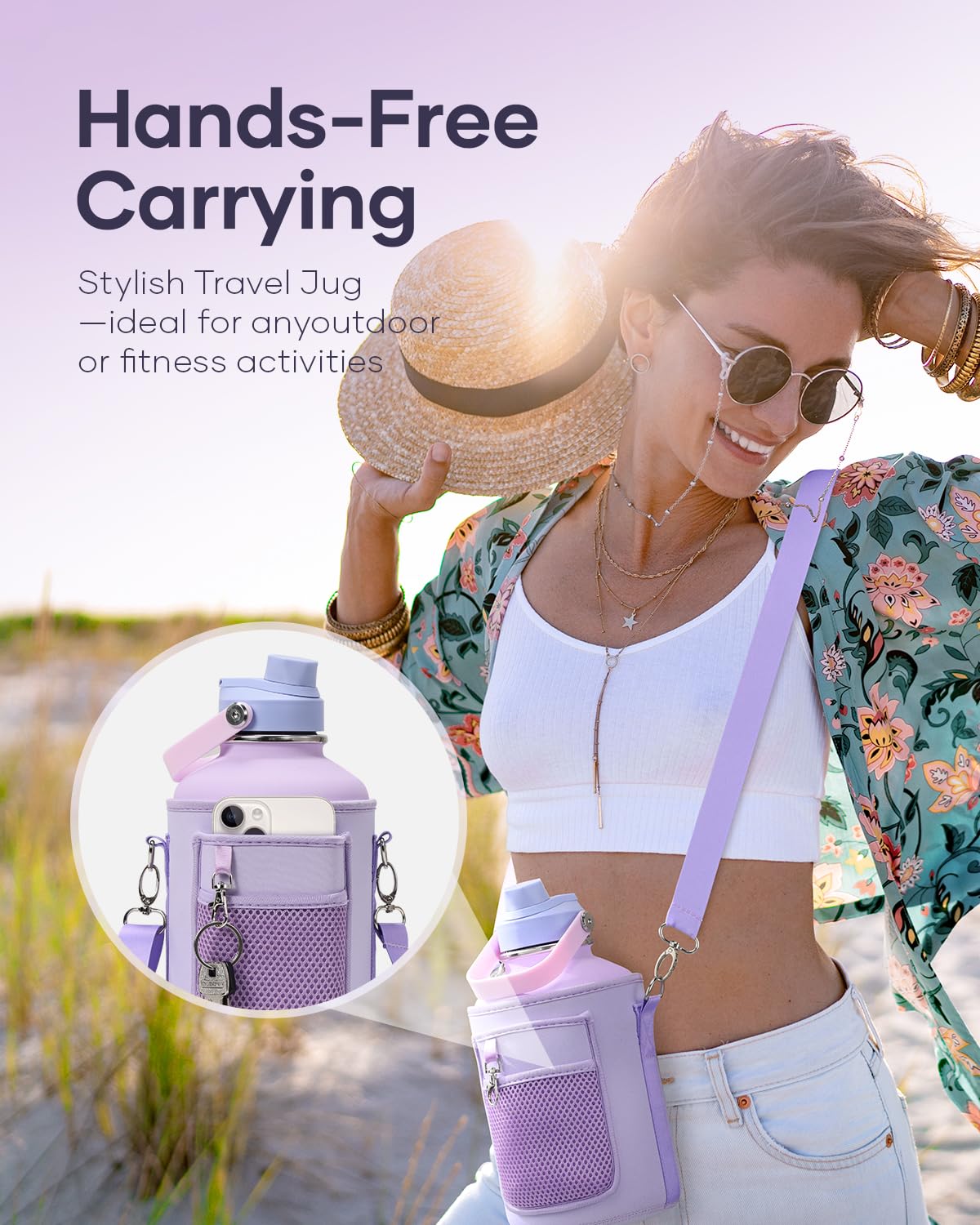 64Oz Insulated Water Bottle, Buzio Half Gallon Water Jug Stainless Steel With Straw Lid And Carryin