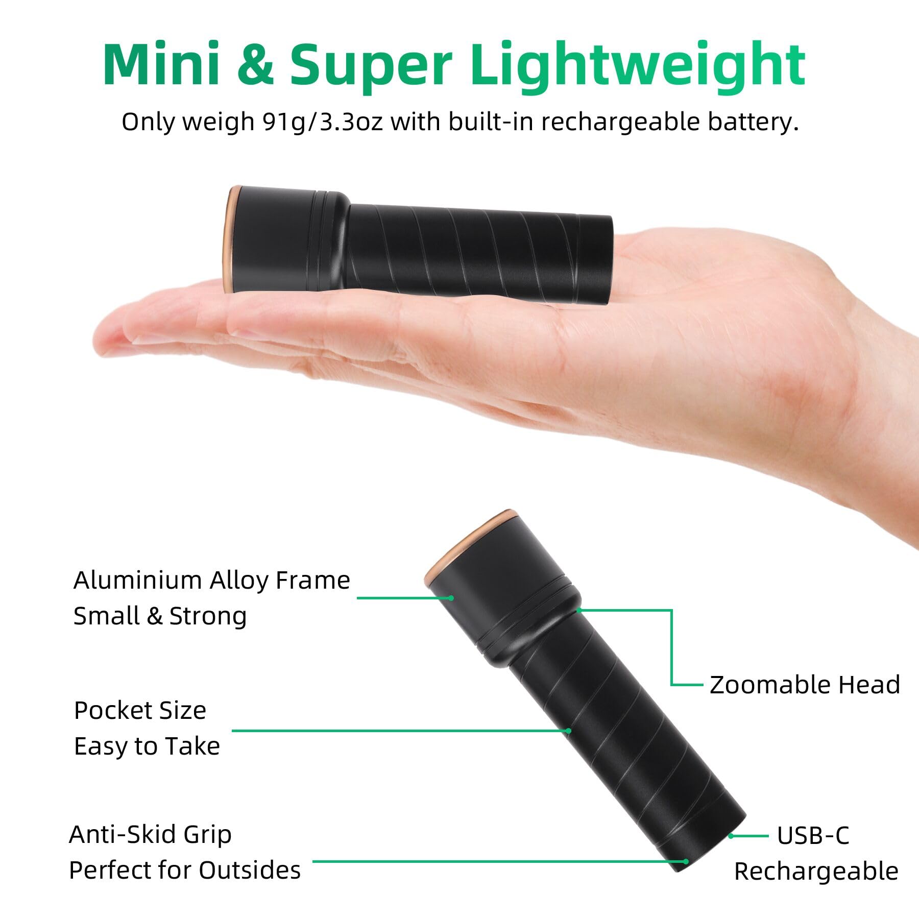 Sevenka 2 Small Rechargeable Flashlights Usb-C, 4.1In Zoomable Led Flashlight High Lumen, Compact, Powerful, Portable Led Torch, Pocket-Size Bright Utility Flashlight For Emergency, Camping, Hiking