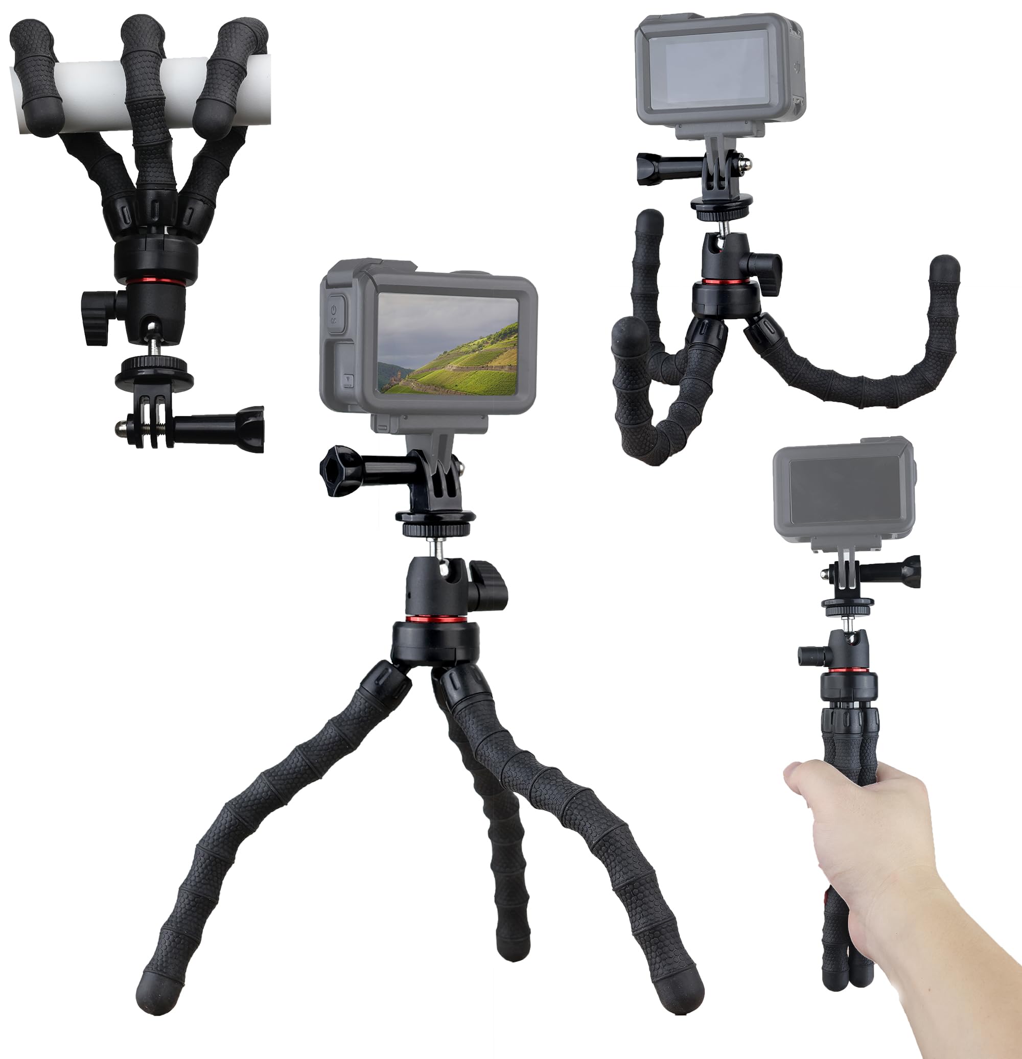 Hocoder Flexible Camera Tripod Compatible With Gopro Hero 13, 12, 11,10, 9 Bendable Tripod 360° Rotation Mount Stand For Vlogging