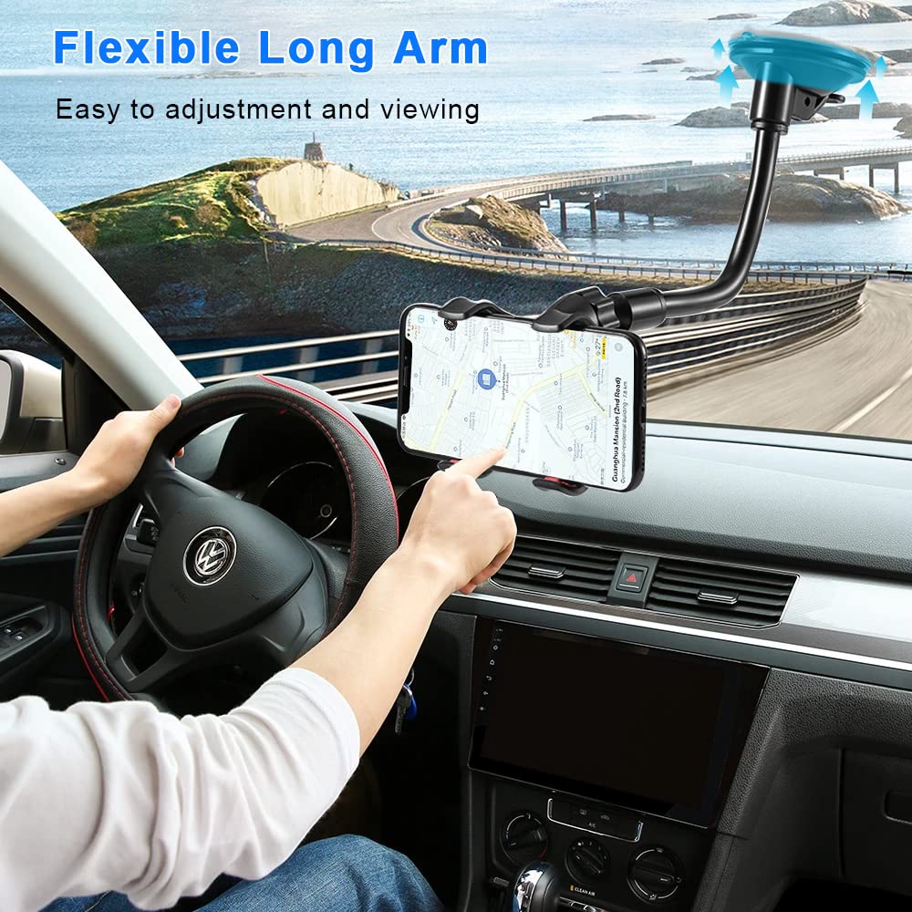 Yztree Car Phone Holder Mount Cell Phone Stand Windshield Dashboard Car Mount 360 Rotation For Iphone 16 15 14 13 12 11 Pro Max Xs X Xr 8 Se/Galaxy S20+Ultra S10 Note 10 Plus