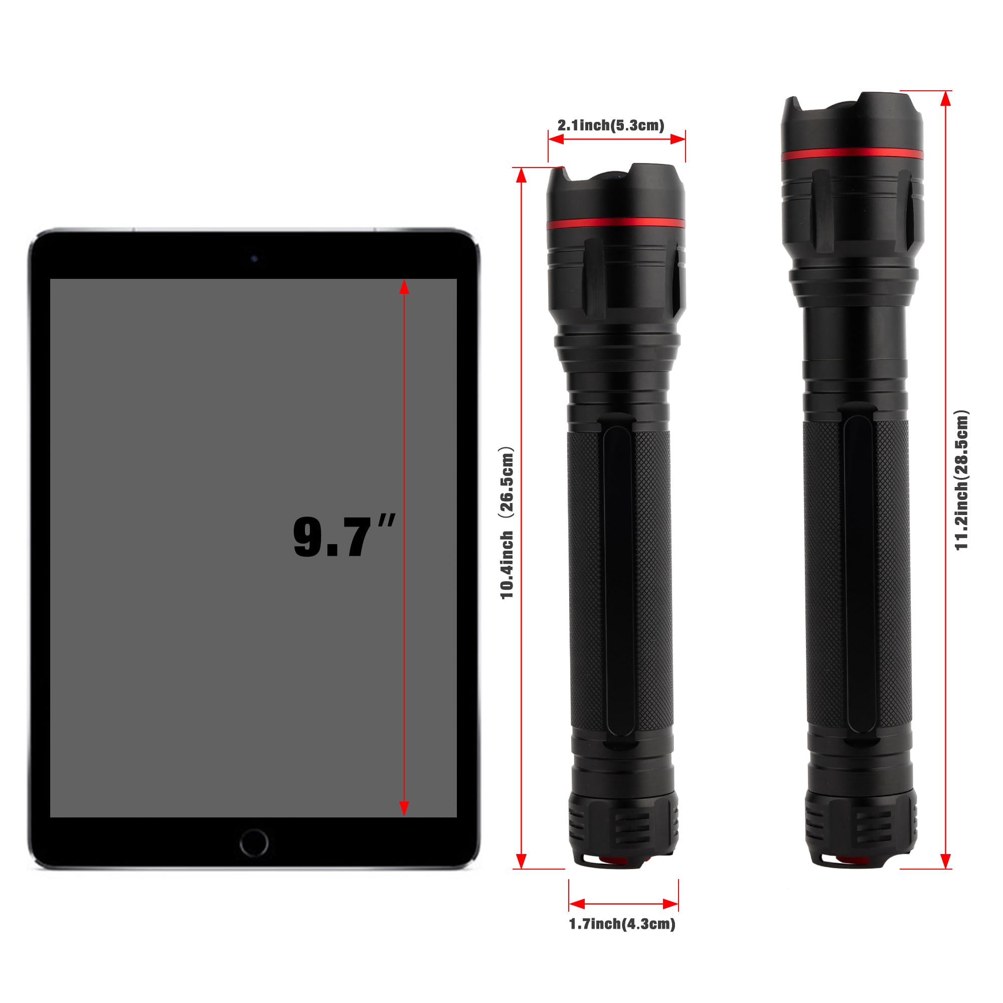 Kunhe Heavy Duty 3D Cell Led Flashlights Large Aluminum Zoomable High Lumens-1000 Lm Battery Powered Single Mode Flash Light- Big Security Flashlight For Home Emergency Power Outages Camping Car