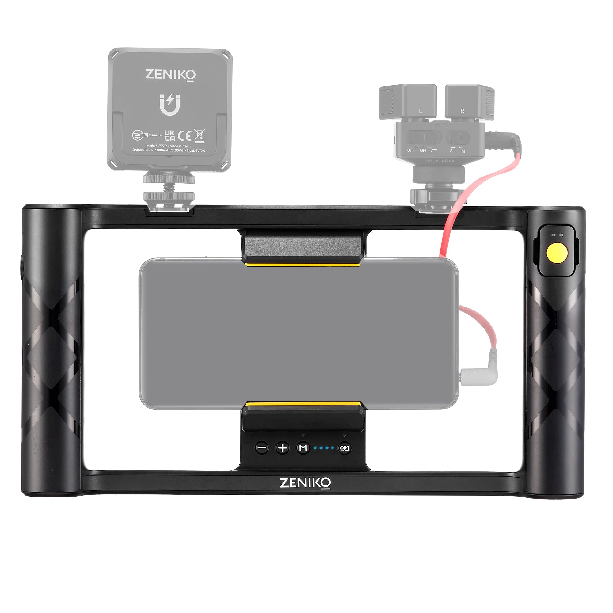 Zeniko Mr11 Smartphone Video Rig All-In-One Protable Phone Clamp Built-In Led Light Wireless & Usb Charging With 12M Remote Control