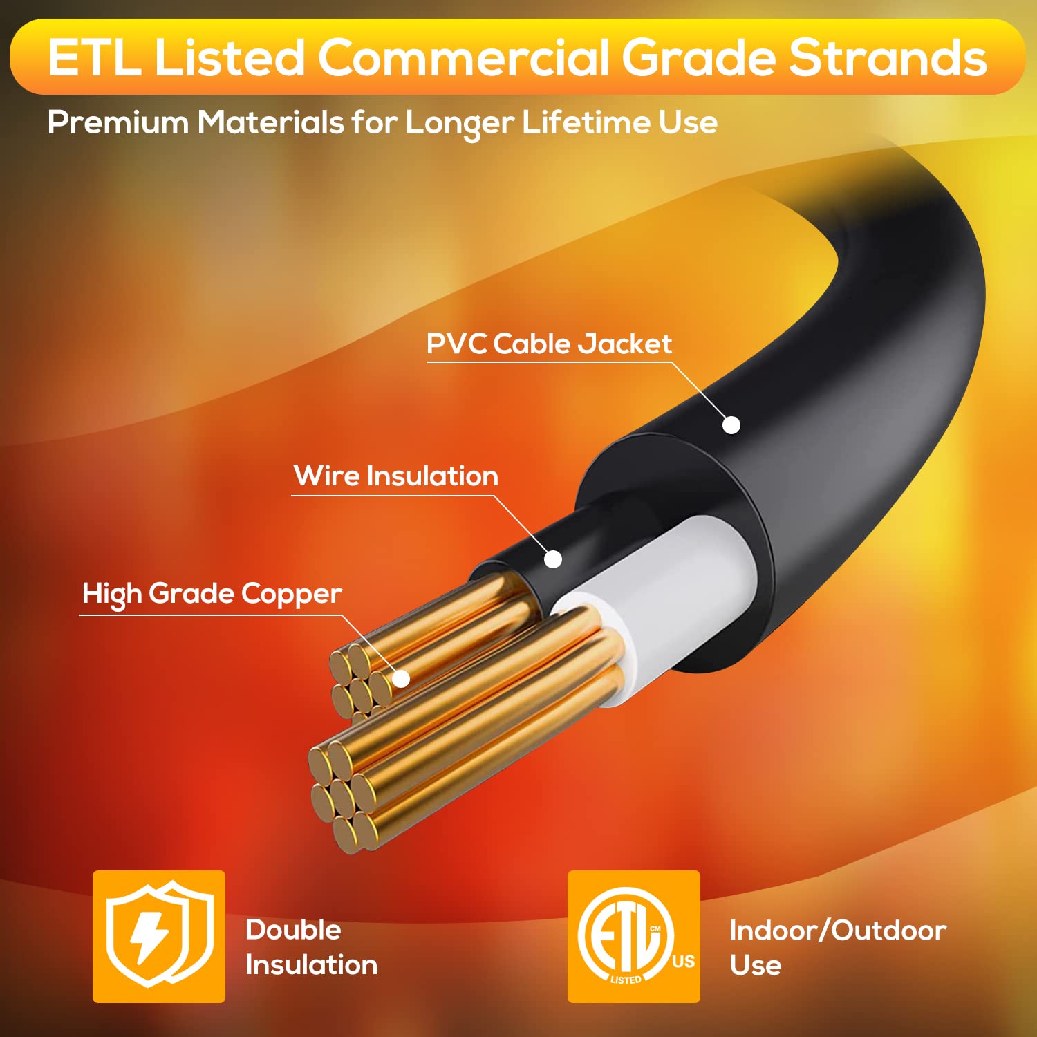 Fmart Solar Outdoor String Lights, 100Ft Solar Light Commercial Grade Waterproof Heavy Duty Outdoor Hanging Lights With 30 Led Shatterproof Bulbs Camping Garden Decorative Lights Warm White