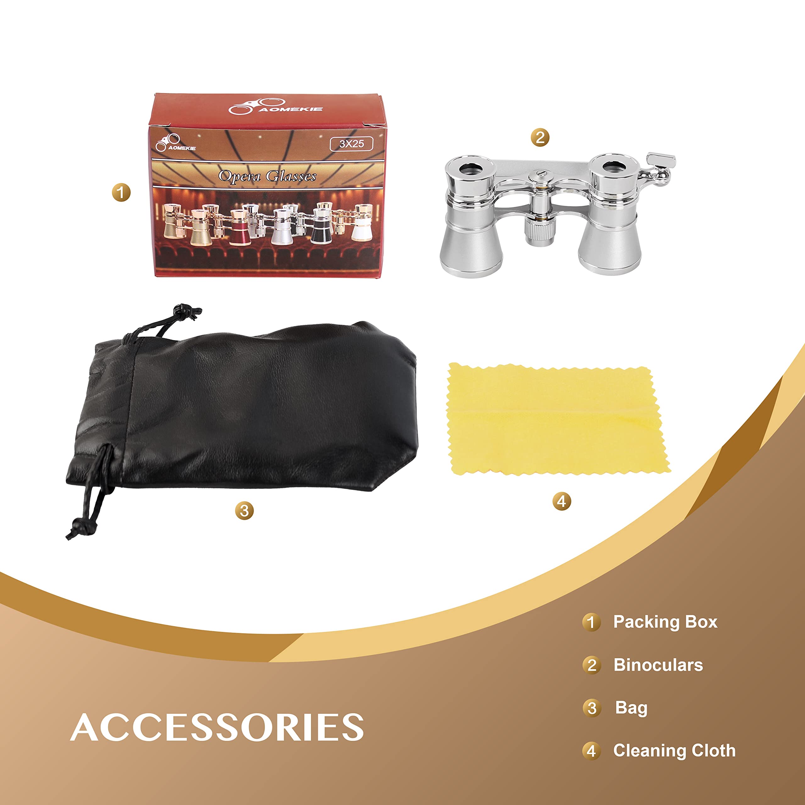 Aomekie Opera Glasses Binoculars 3X25 Lorgnette Theater Glasses Mini Binocular Compact With Handle For Adults Kids Women In Musical Concert(Silver)