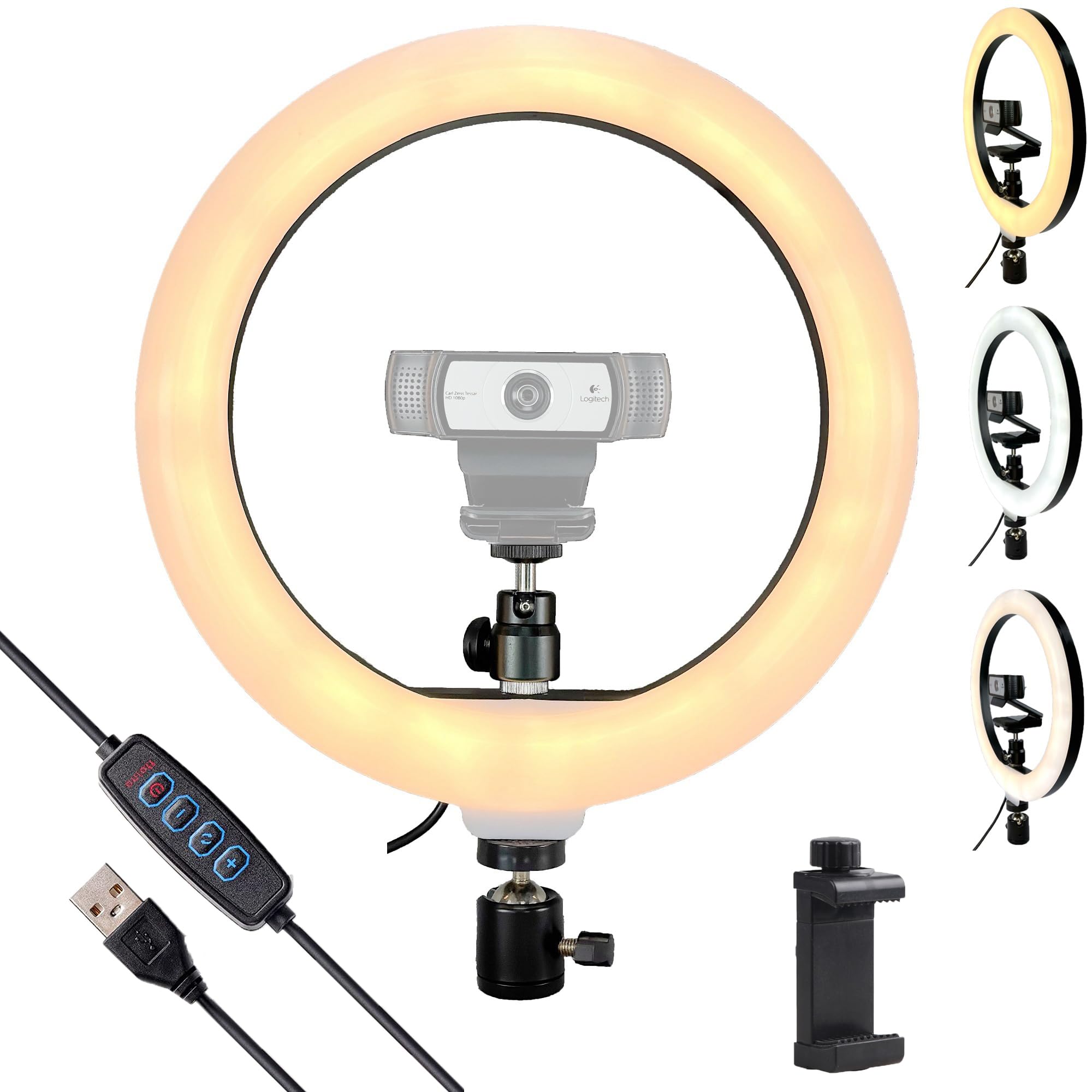 Acetaken Webcam Light, Ring Light For Logitech Webcam C920,C922X,C930E,Brio 4K,C925E,Mx Brio 4K,Streamcam,Brio 500,C615 1/4'' Screw Hole- 10'' Light (Without Tripod And Stand)
