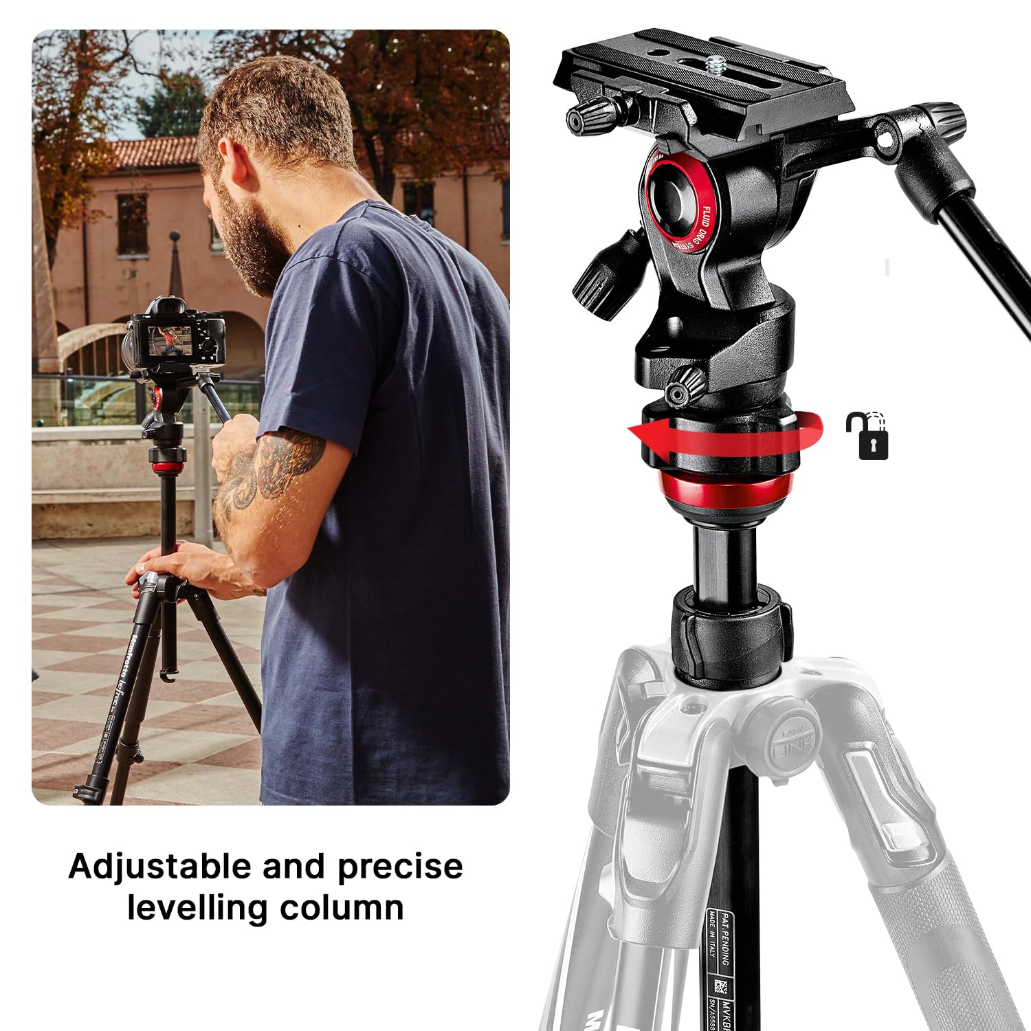 Manfrotto Be Live 4-Section Aluminum Compact Travel Video Tripod With Fluid Head, Black/Silver