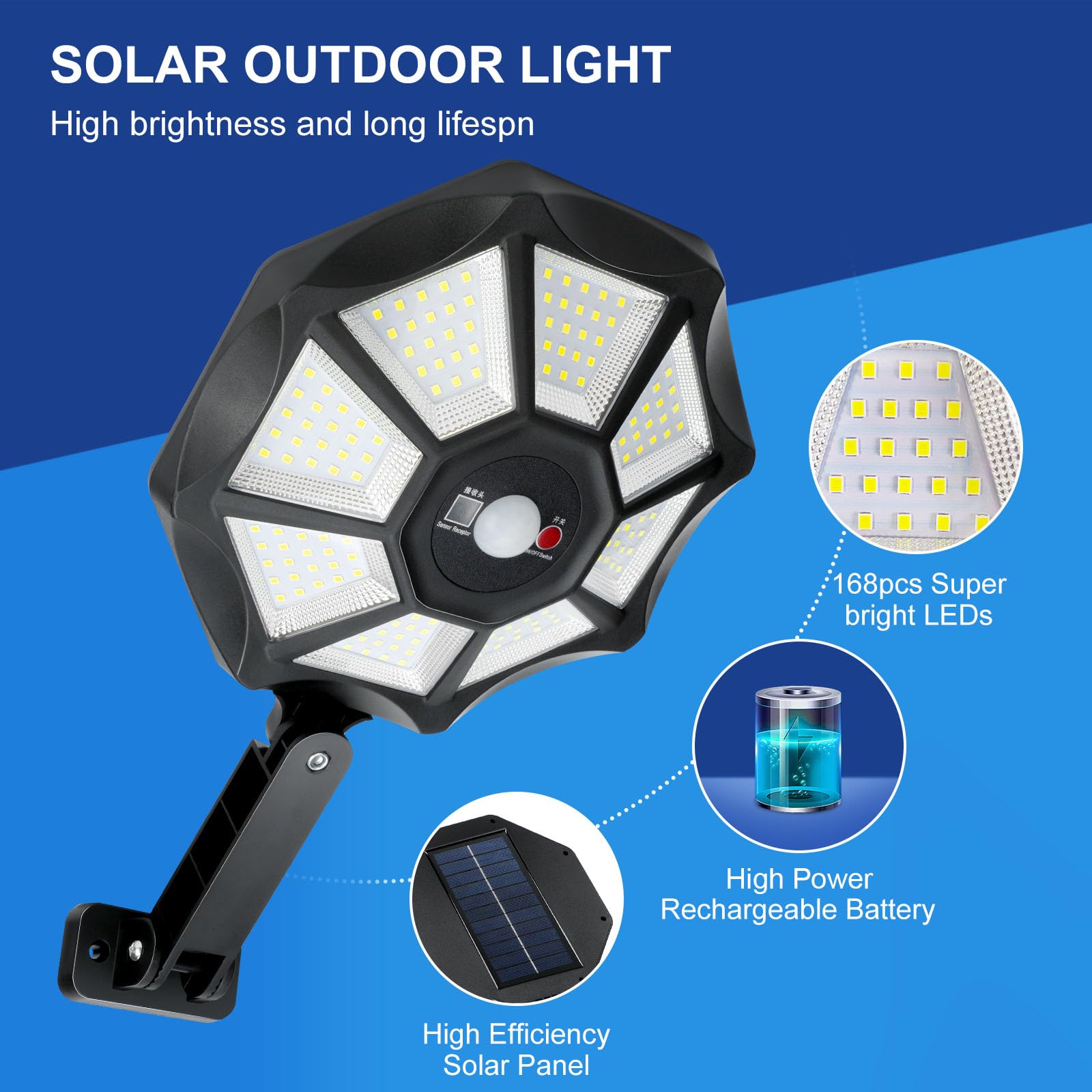 Aitermond 4-Pack 300W Solar Outdoor Lights, Dusk To Dawn Motion Sensor Flood Light, 168 Led Solar Powered Street Lights With Remote Control, 6500K Waterproof Security Lamp For Yard Parking Lot