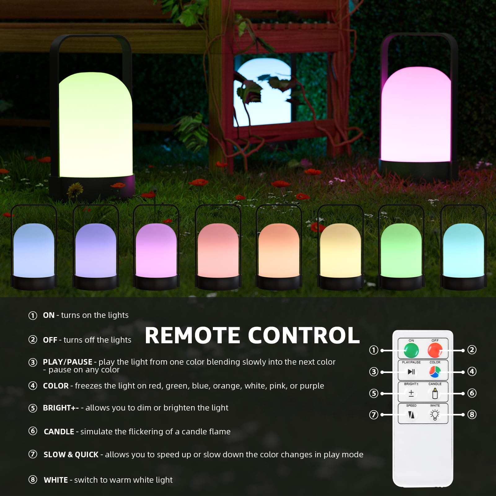 Uuffoo Nicebuy Rechargeable Outdoor Table Lamp - Remote Controlled Led Lantern With 8 Lighting Modes, Portable Handle Design For Patio, Garden & Camping (2-Pack, Ip44 Weatherproof)