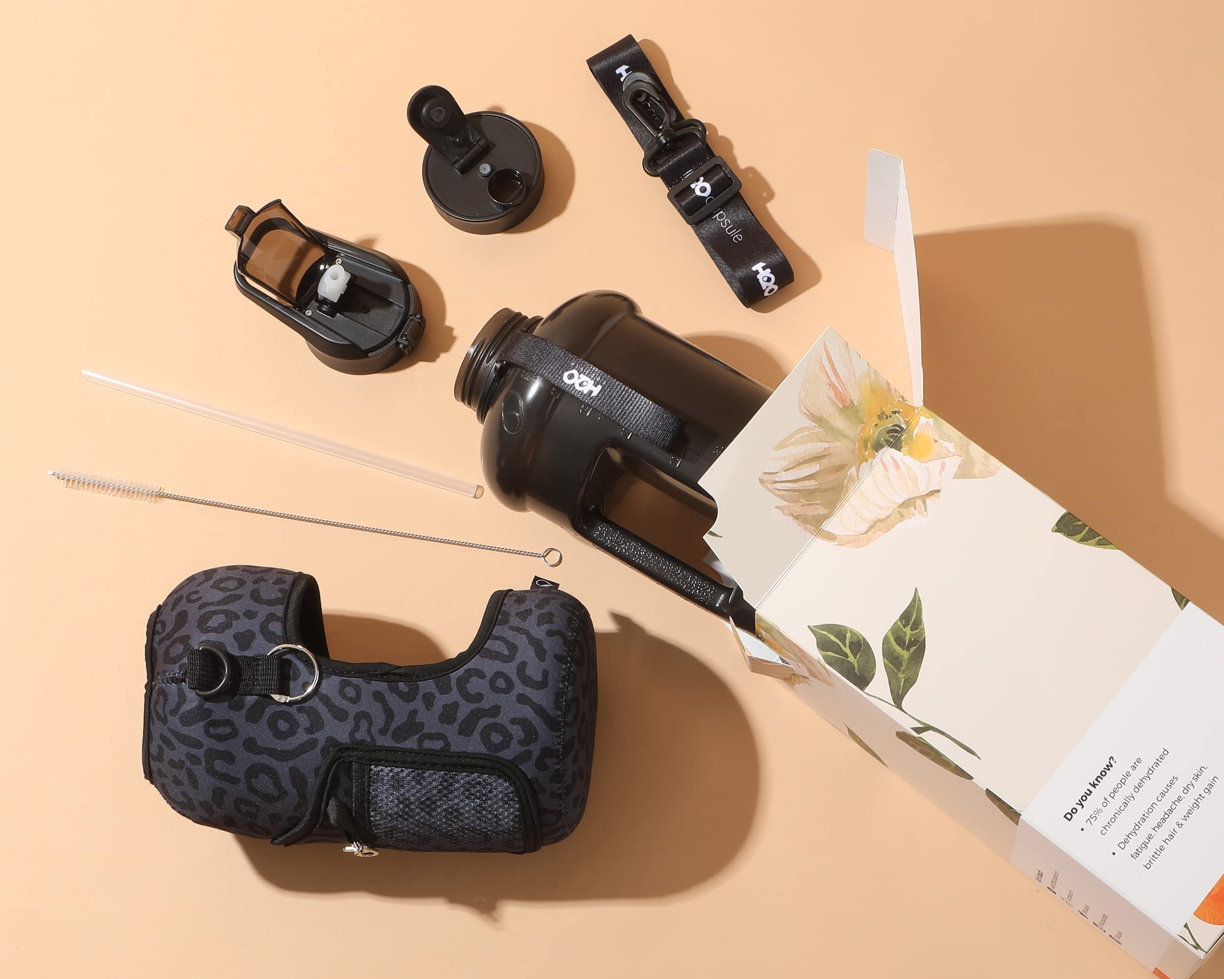 H2O Capsule 2.2L Half Gallon Water Bottle With Storage Sleeve And Removable Straw – Large