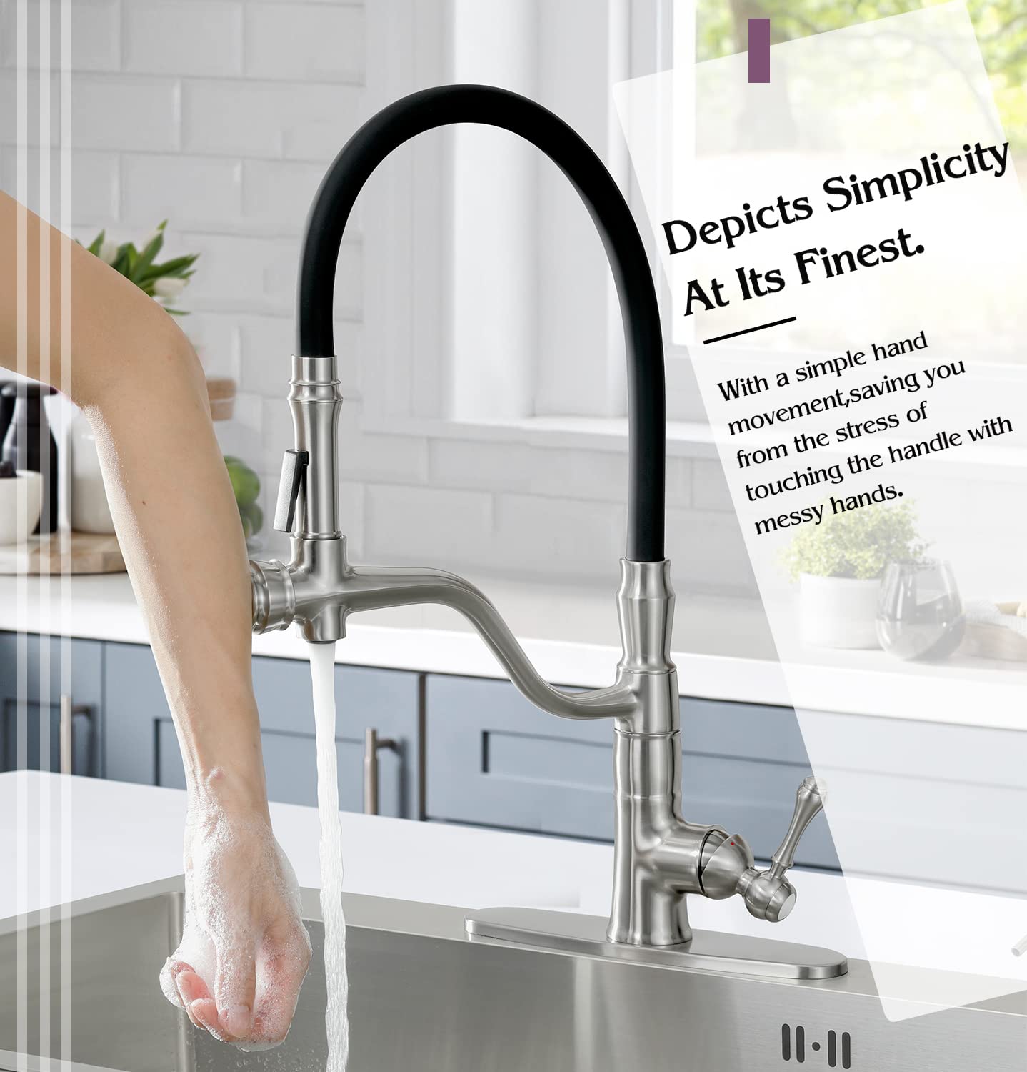 Hoanmpy Black Kitchen Faucet, Pull-Down Sprayer Kitchen Faucet And Pot Filler (Brushed Nickel)