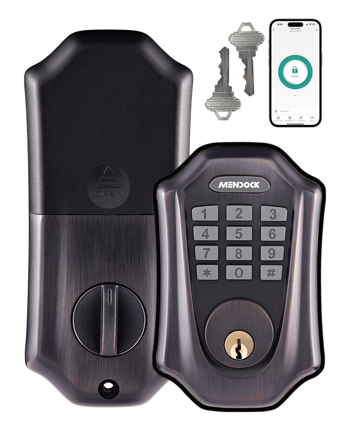 Mendock Keyless-Entry Deadbolt Smart Lock: Uf01 Greenshield Digital Exterior Locks For Front Door, Touch-Control Keyless Door Lock With Keypad Smartphone Control, Waterproof Ip54 (Venetian Bronze)