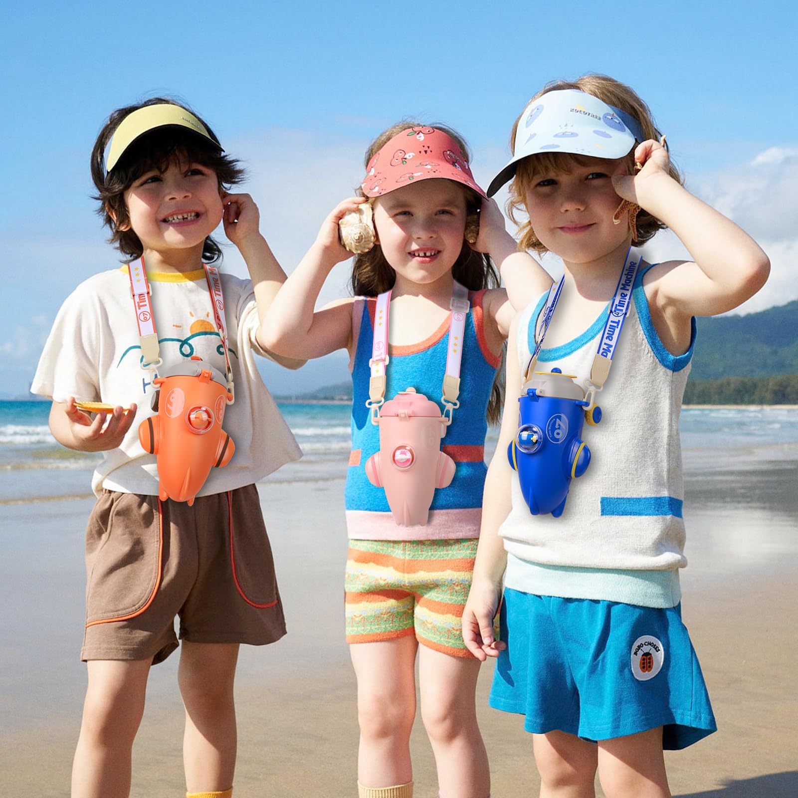 18Oz Plane Kids Water Bottle With Straw Shoulder Strap For Boys, Double Wall Airplane Bottles