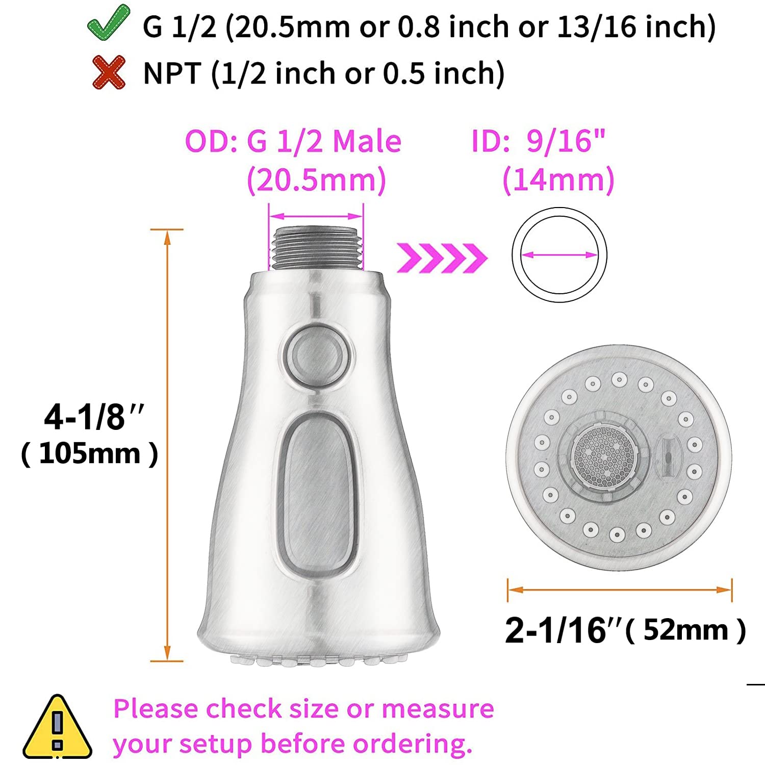 Deokxz Kitchen Sink Pull Down Faucet Spout Replacement Black, 3 Function (Flow/Spray/Water Blade) Sprayer Nozzle With Check Valve, G1/2 Connector Only