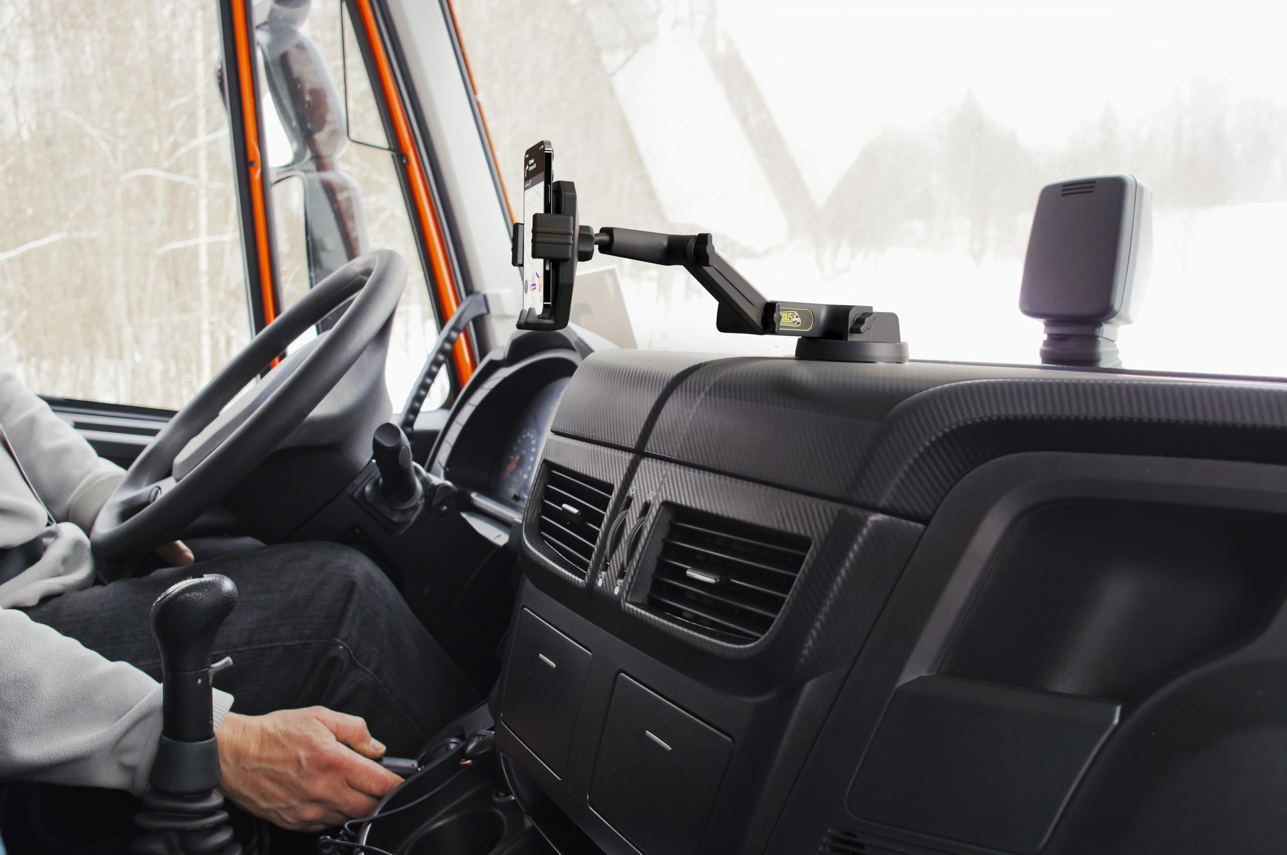 Truckules Phone Mount For Truck Phone Holder For Truck - Heavy Duty Super Suction Cup, Mobile Device Holder For Dashboard Window 16.9 Inch Long Arm & Stable, Iphone & Samsung Compatible, Big Rig Trucker, Gray