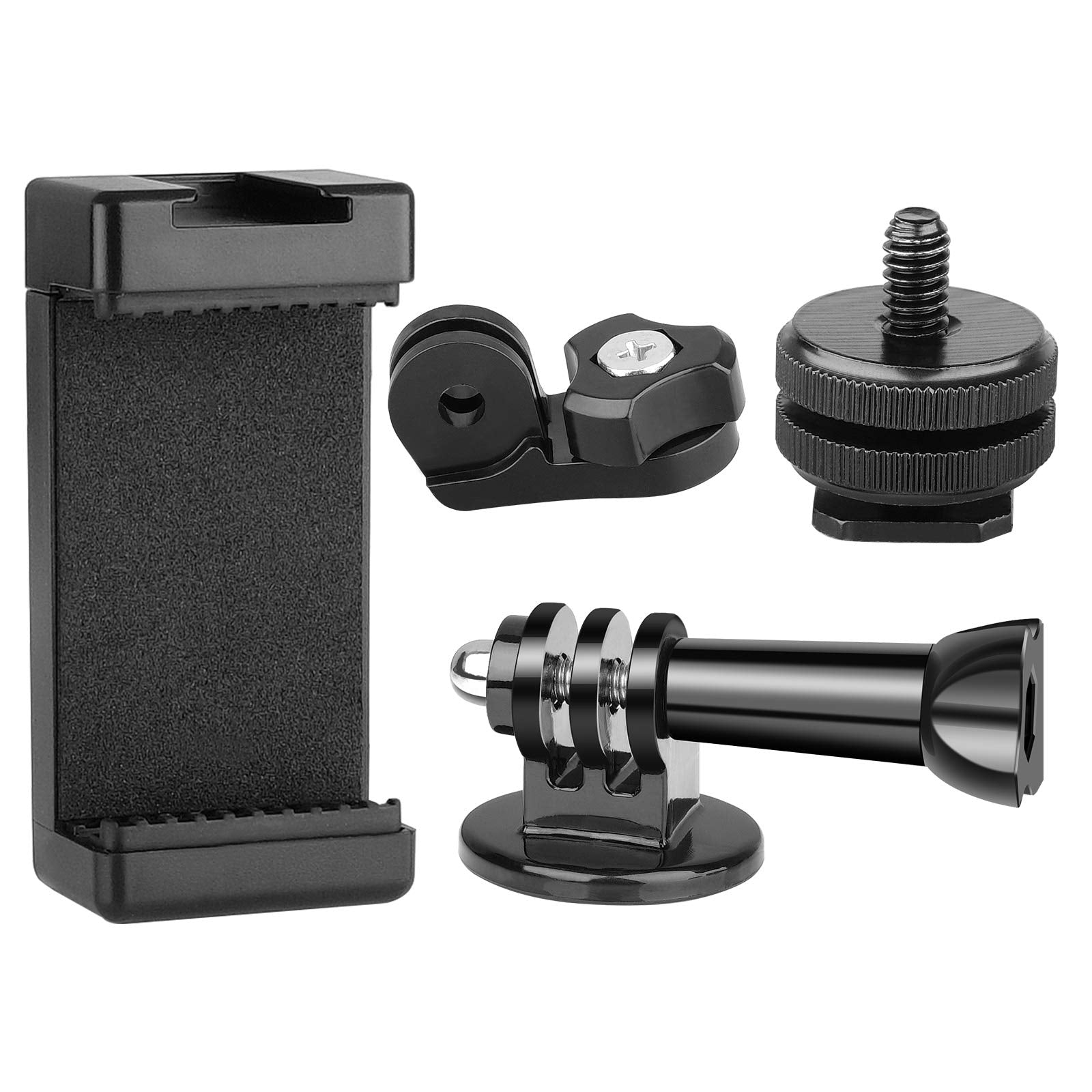 Anwenk Phone Holder Hot Shoe Mount Adapter With Cold Shoe Mount For Microphone/Flash Light Compatible With Gopro Hero Dji Osmo Action Camera Smartphone, Attach On Dslr Camera/Ring Light/Tripod