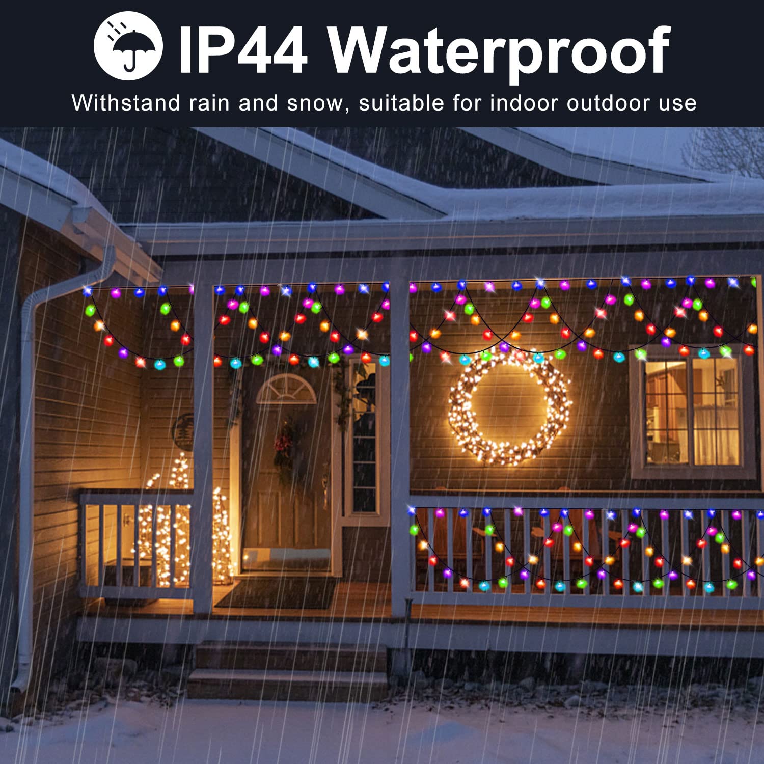 Zhenqiu Led Christmas Lights Outdoor, 34Ft 380 Leds Christmas Half-Round String Lights, Extendable Plug In 8 Modes Waterproof Christmas Decoration For Yard Eaves Fence Roofing Wedding Party Decor