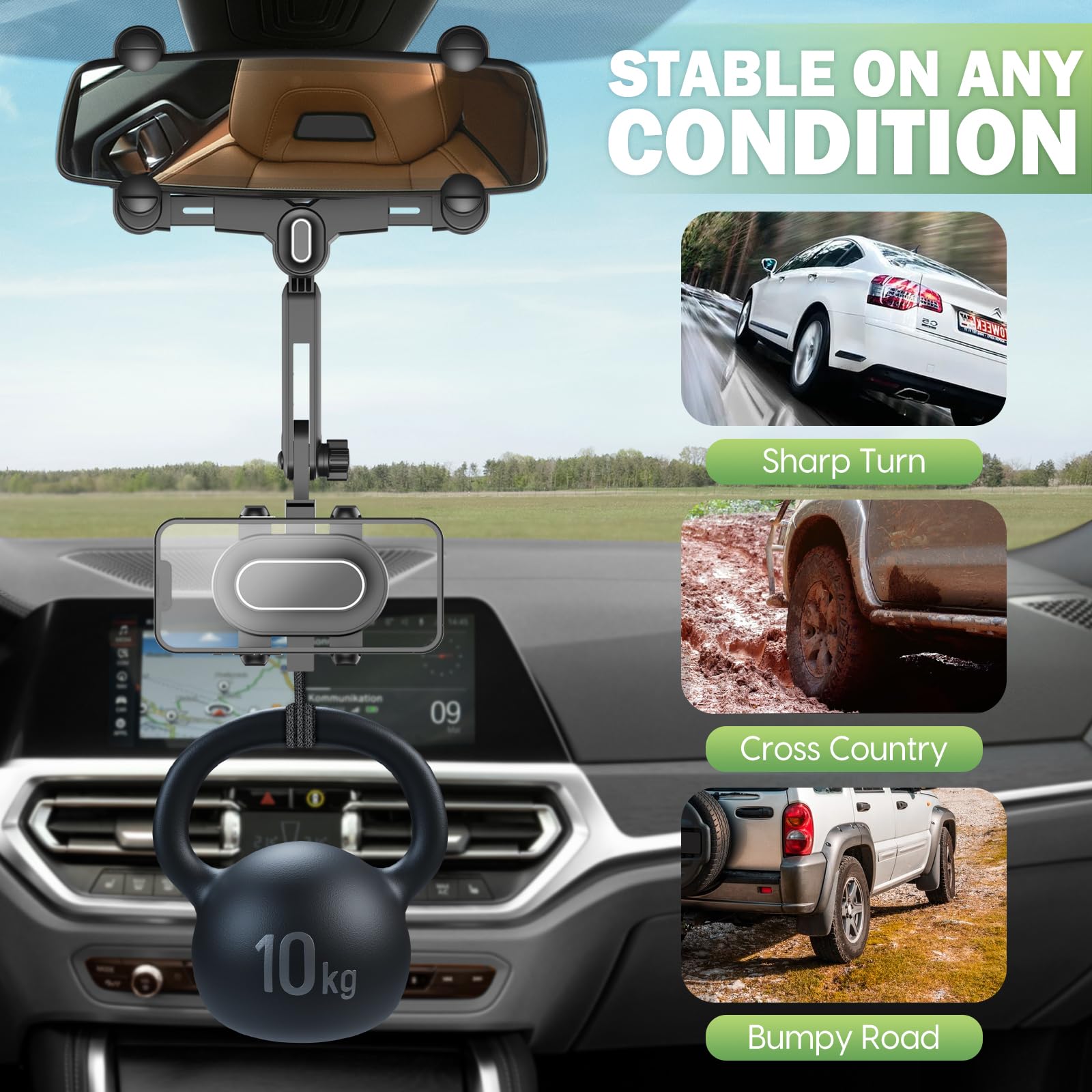 Sink Cover Rear View Mirror Phone Holder - Multifunctional 360 Rotatable, Retractable Handle Fixed At Four Corners, All Phone Compatible