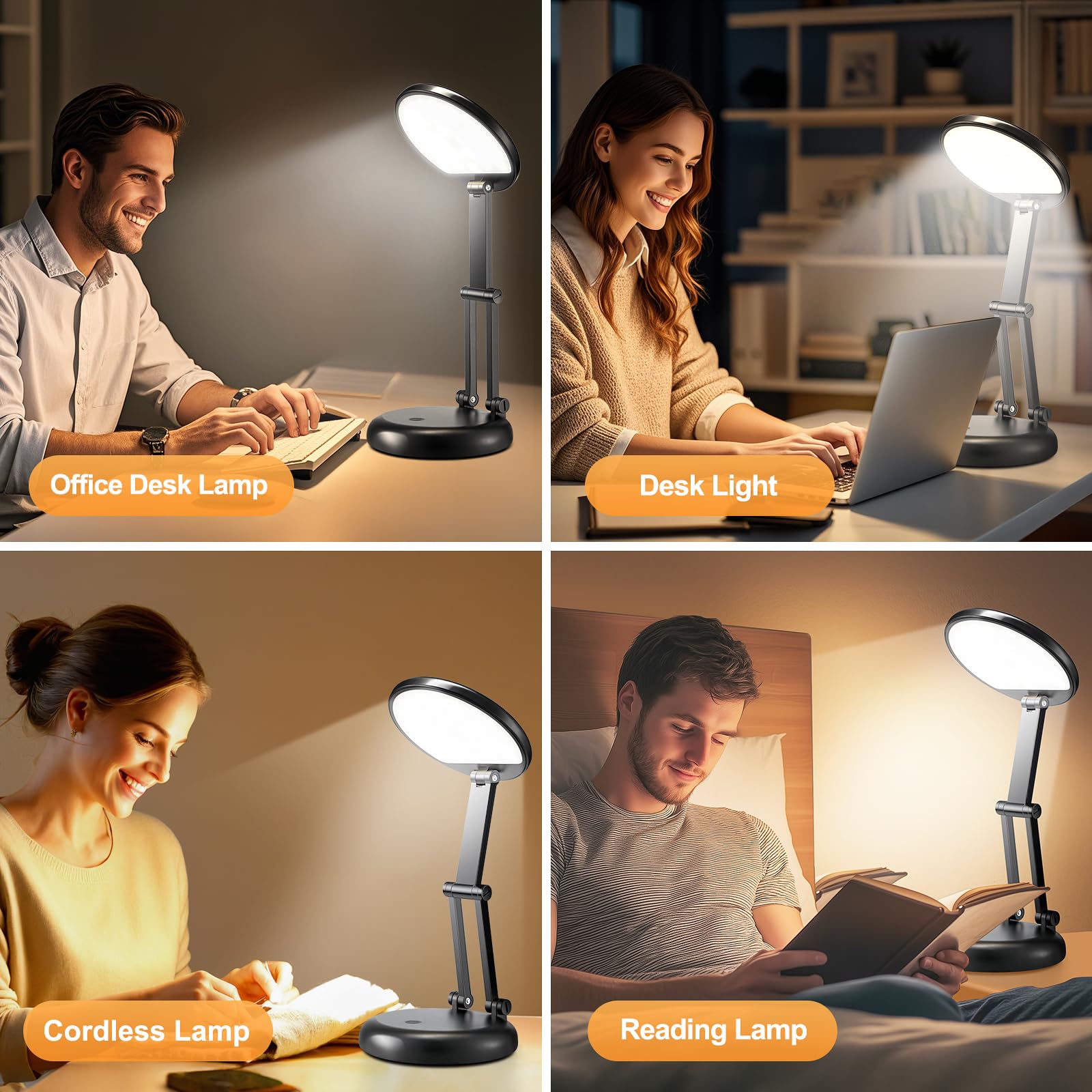 Coolnight Small Desk Lamp, 10 Brightness Led Desk Lamp For Home Office, Rechargeable & Cordless, Eye-Caring, Black