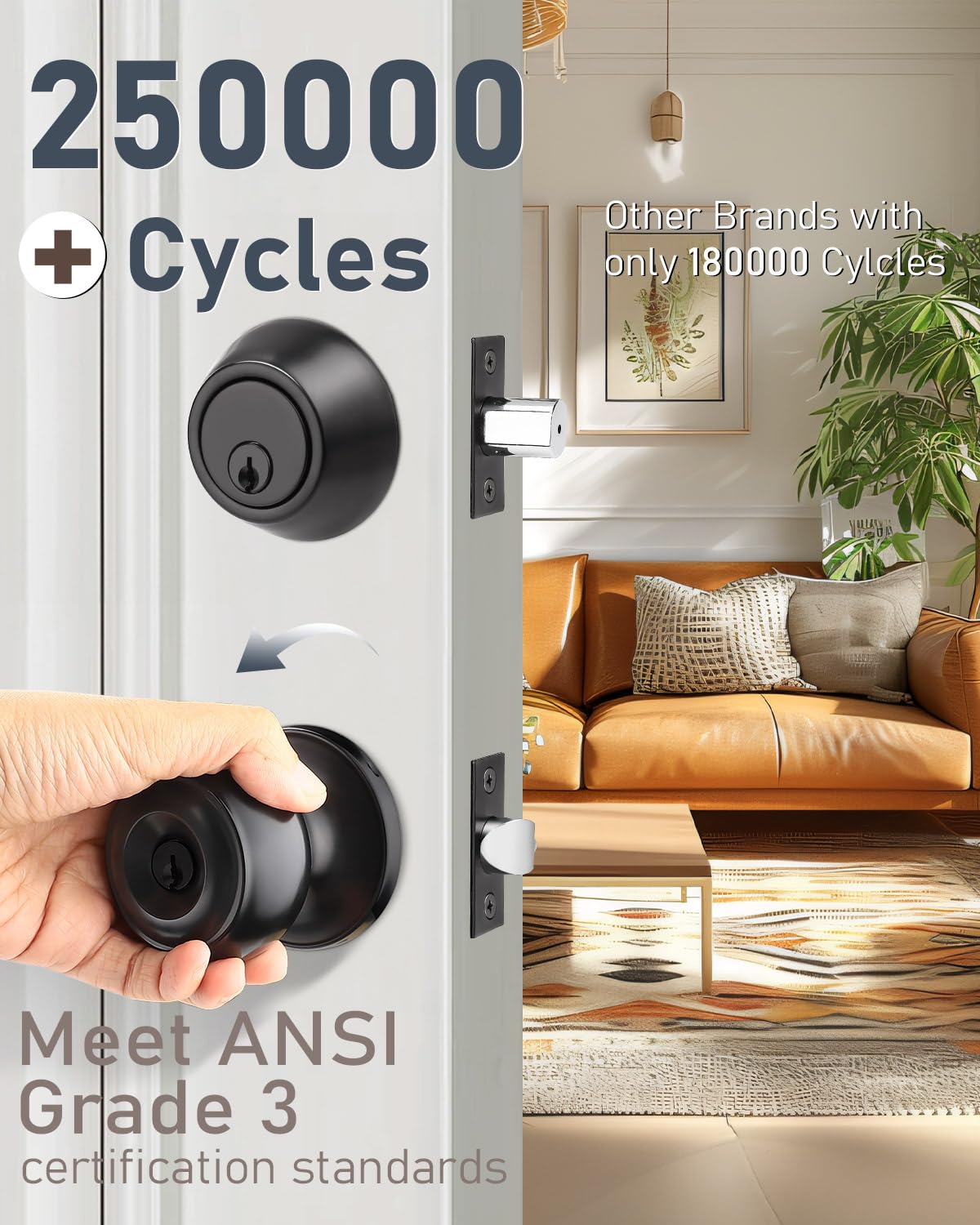 Brotima 3 Pack Keyed Alike Front Door Knob And Deadbolt Set, Entry Door Locksets With Single Cylinder Deadbolt, Matte Black Flat Round Door Lock Set For Bedroom/Office/Exterior Doors