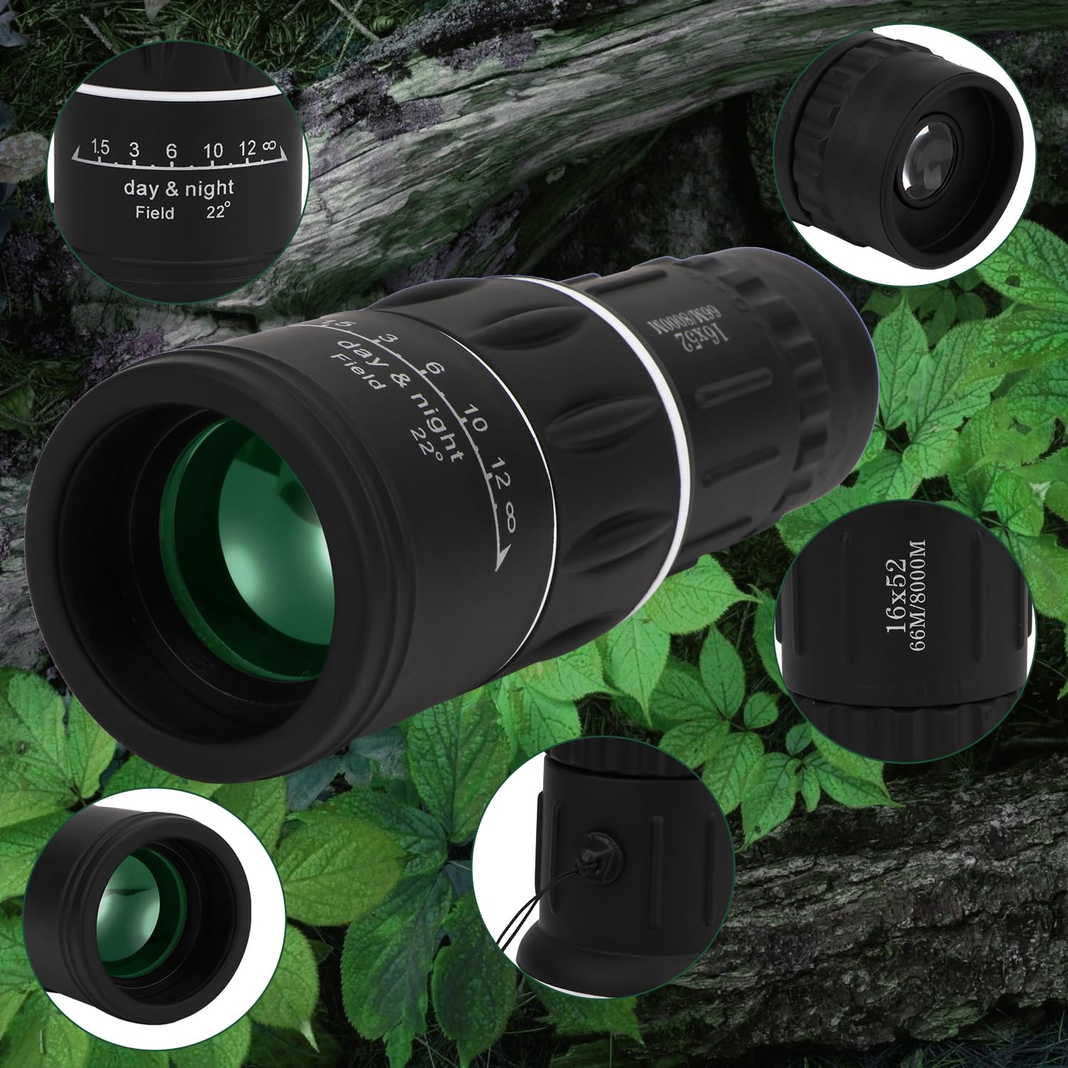 Rongon Monocular Telescope High Definition Monoculars 16X52 High Power Dual Focus Single Binocular Bak-4 Prism And Fmc Lens Compact Monocular Suitable For Hunting/Bird Watching/Wildlife/Travel