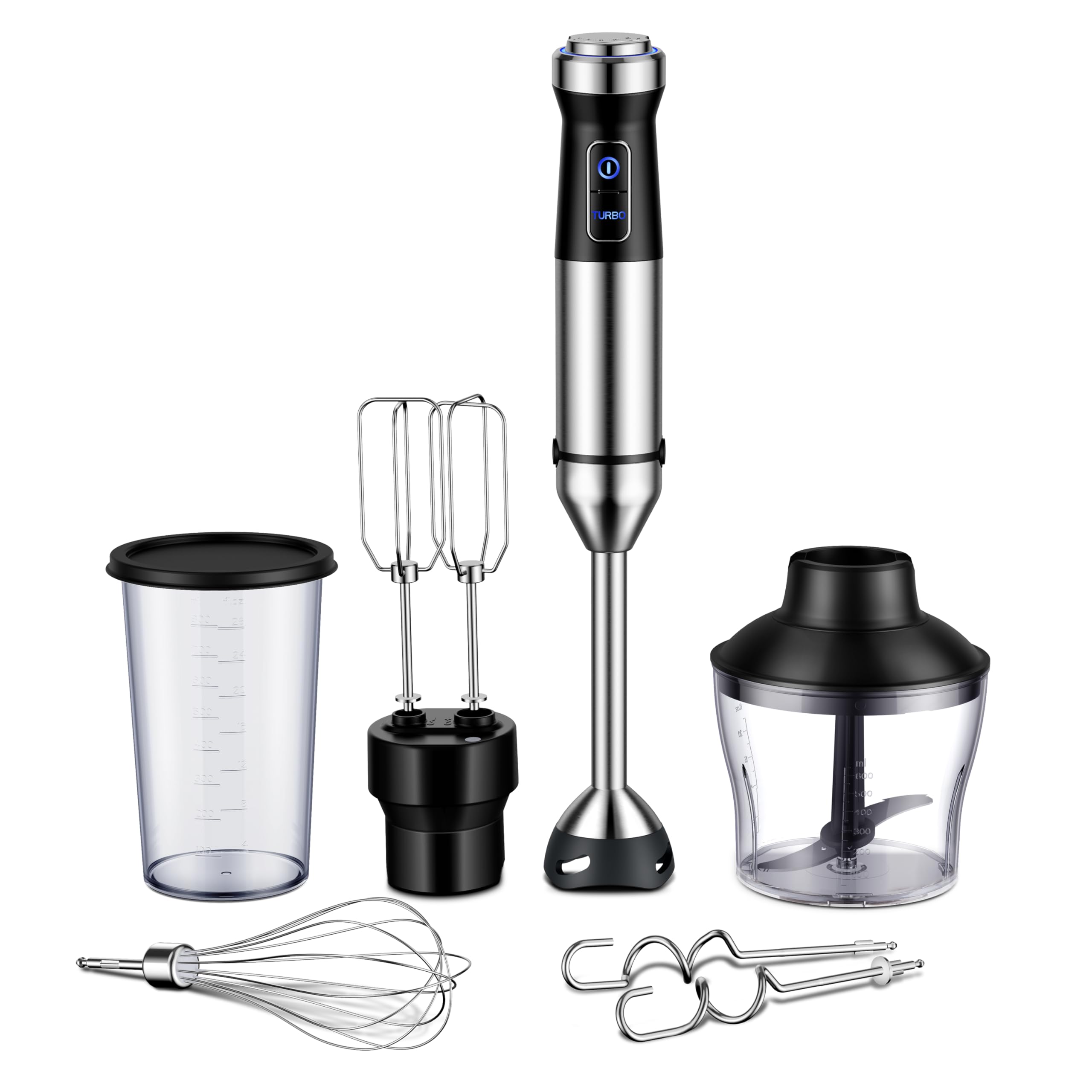 Gdor 1000W 6-In-1 Immersion Blender Handheld, Stainless Steel Scratch Resistant Hand Blender With 20 Speeds, Hand Mixer With Whisk, Chopper, Beaker, Egg Beaters And Dough Hooks, Black