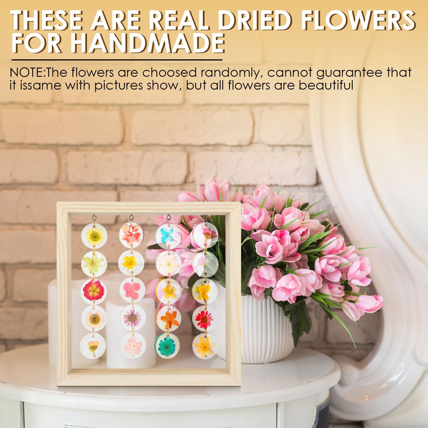 Taeyonk Handmade Dried Flower Led Cute Lamp, 3 Way Dimmable Cute Pressed Flower Bedside Lamp With Wooden Frame For Wooden Frame, Ideal For Desk, Table, Bedroom, Living Room, Office