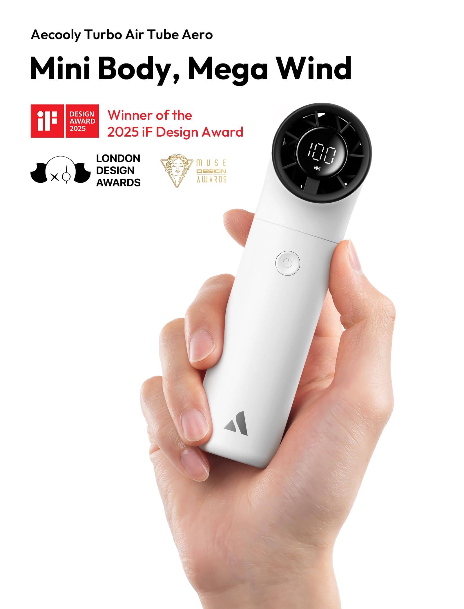 Aecooly portable handheld fan with turbo motor, high-speed airflow for fast cooling and comfort