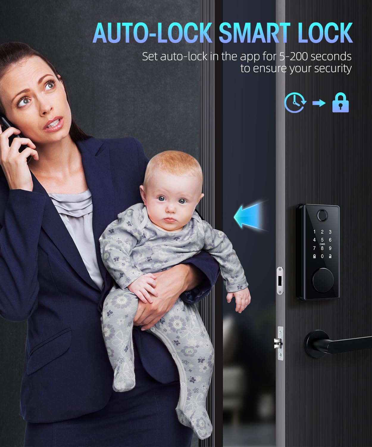 Psos Keyless Entry Fingerprint Door Lock - Smart Deadbolt Biometric For Front Door With Keypad App - Electronicdigital Lock With Code - Auto Lock