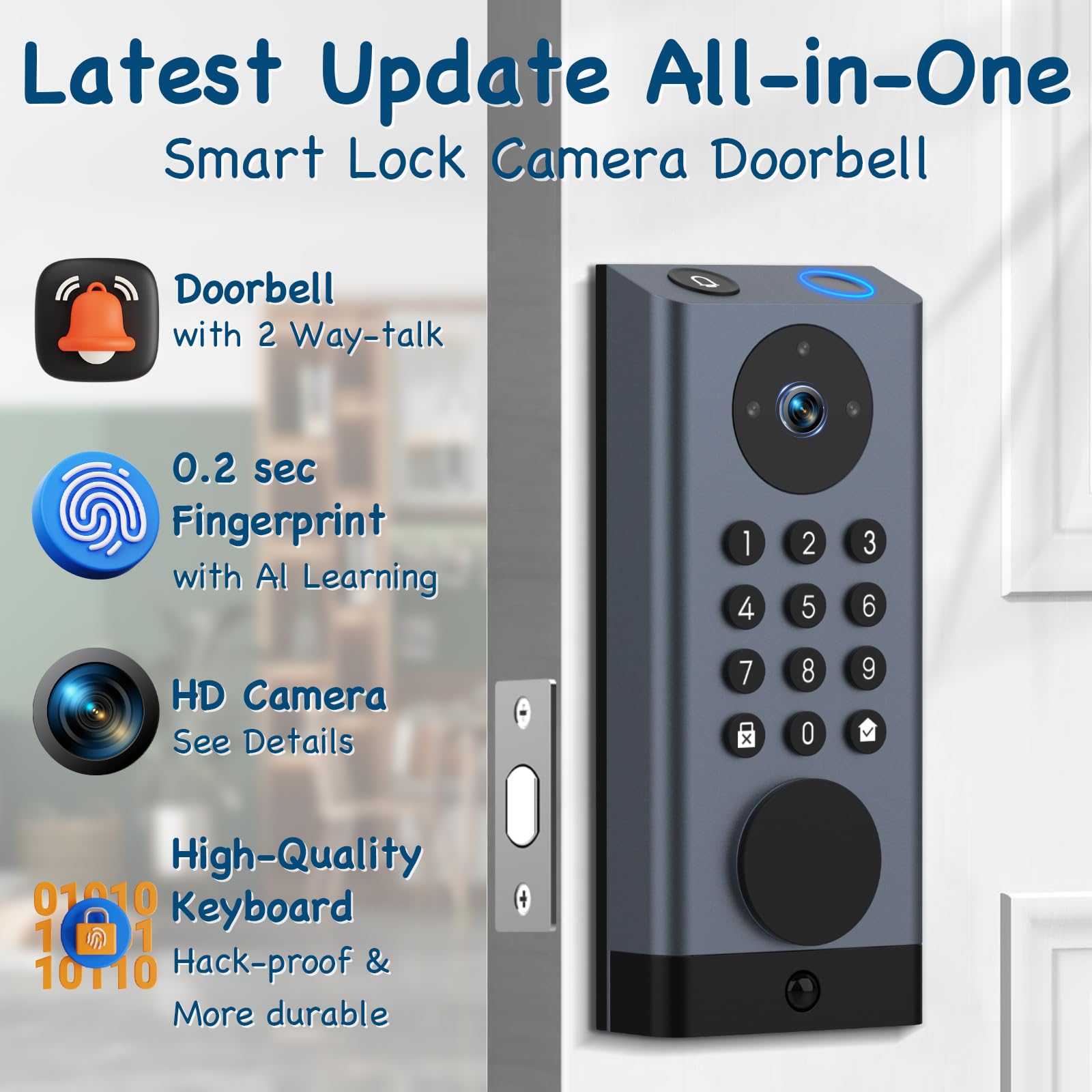 Pothunder Smart Lock With Camera, Keyless Entry Door Lock Deadbolt With Wifi Video Doorbell, Fingerprint Electronic Keypad Code Door Lock For Front Door With App Remote Control, Pir Motion Detection