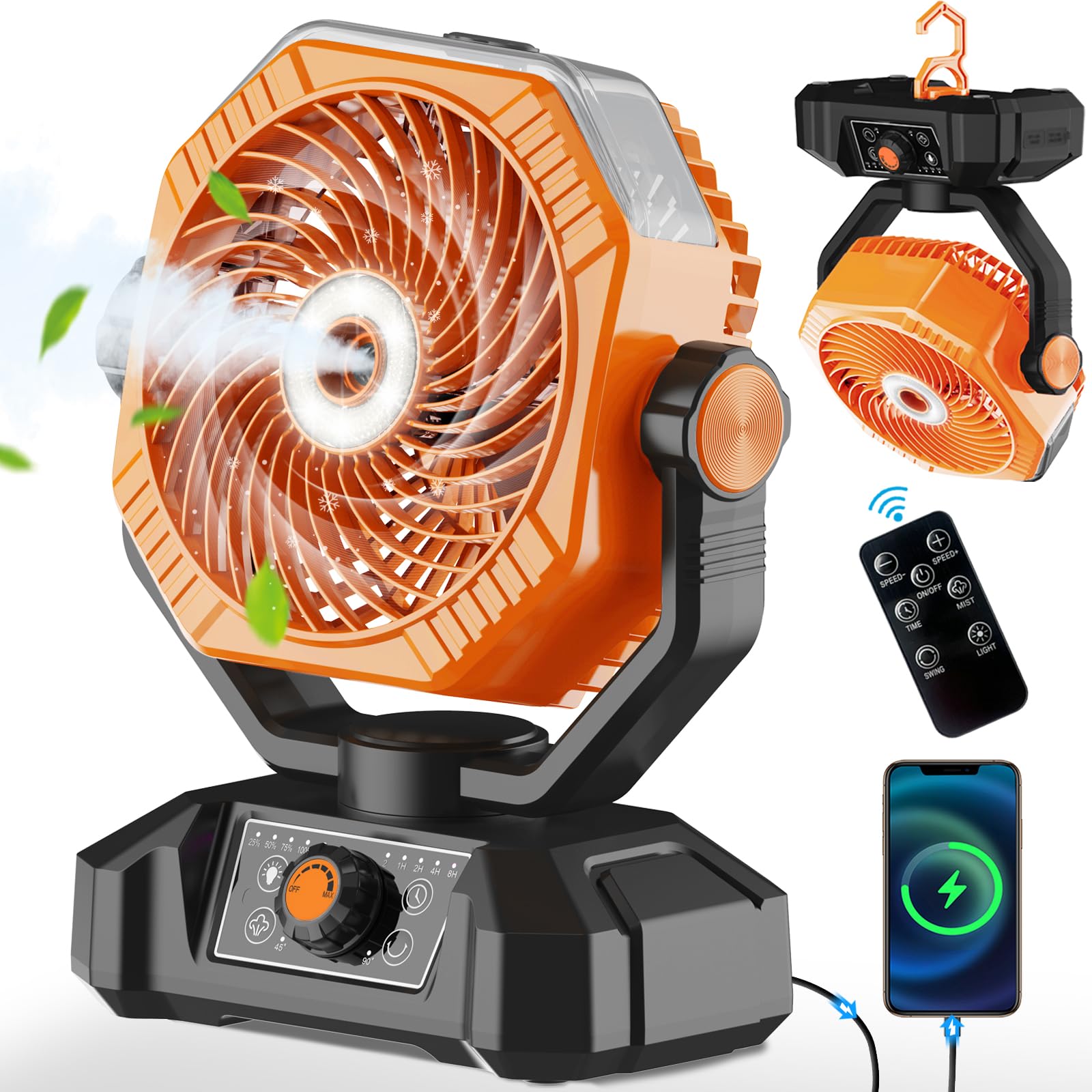 Rechargeable Portable Fan, Battery Powered Fan, Large, Orange, Hy-8136W - Koospark