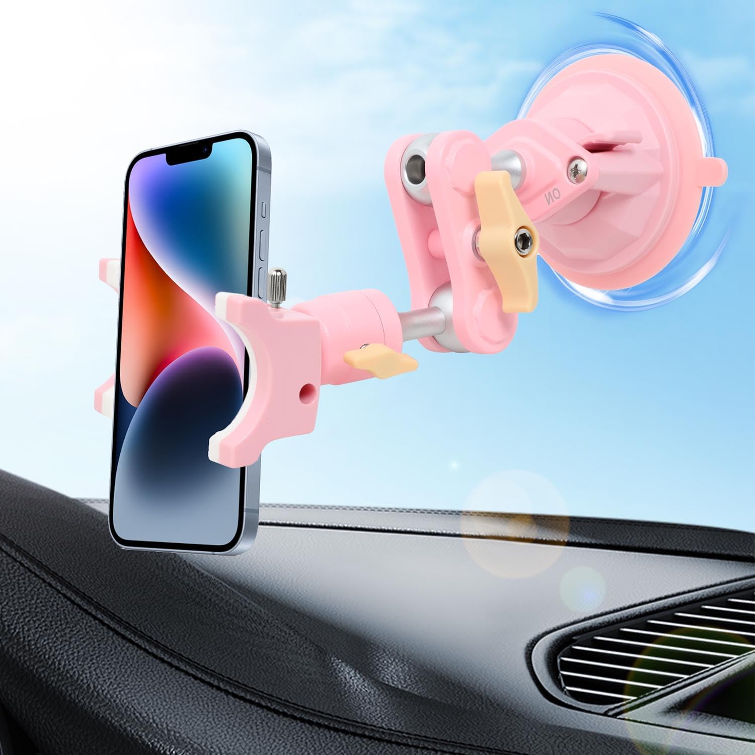 Rednow Suction Cup Phone Mount 360 Rotating Universal Ball Head Arm For Car Dashboard Windshield Vehicle Sunroof (1PcPink)