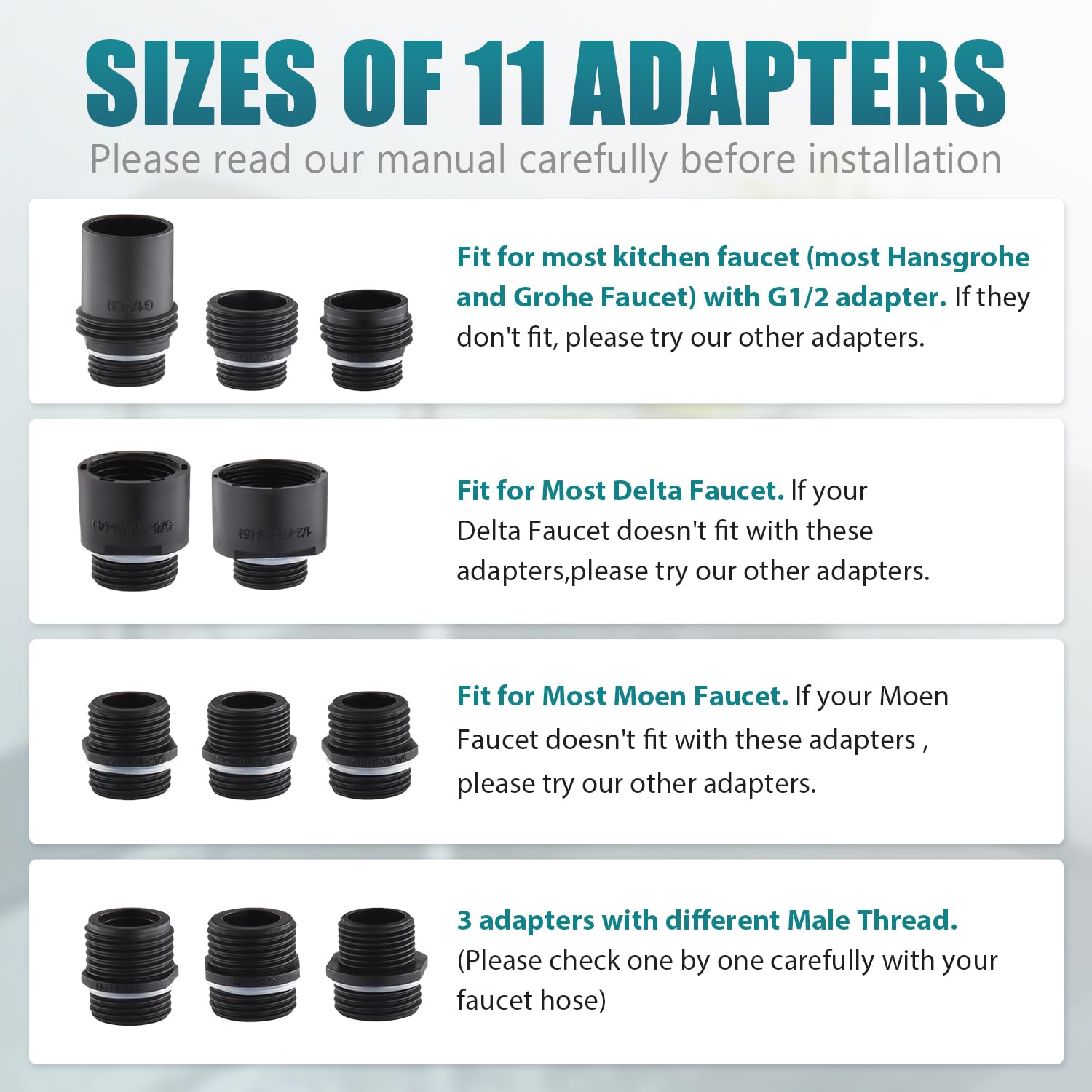 Hoozivt Kitchen Sink Faucet Replacement Parts, 4 Function Nozzle With 11 Adapters Compatible With Multiple Kitchen Sink Faucets, Easy To Replace Durable And Efficient, Black