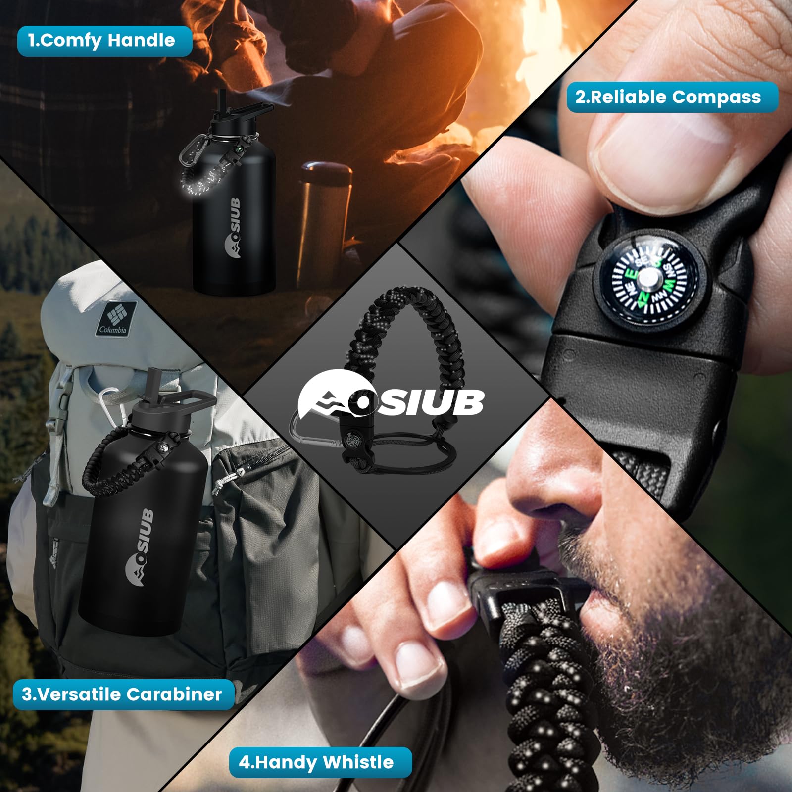 Insulated Water Bottle 64 Oz, Triple Wall Vacuum Stainless Steel(Cold For 48 Hrs),Leak Proof &